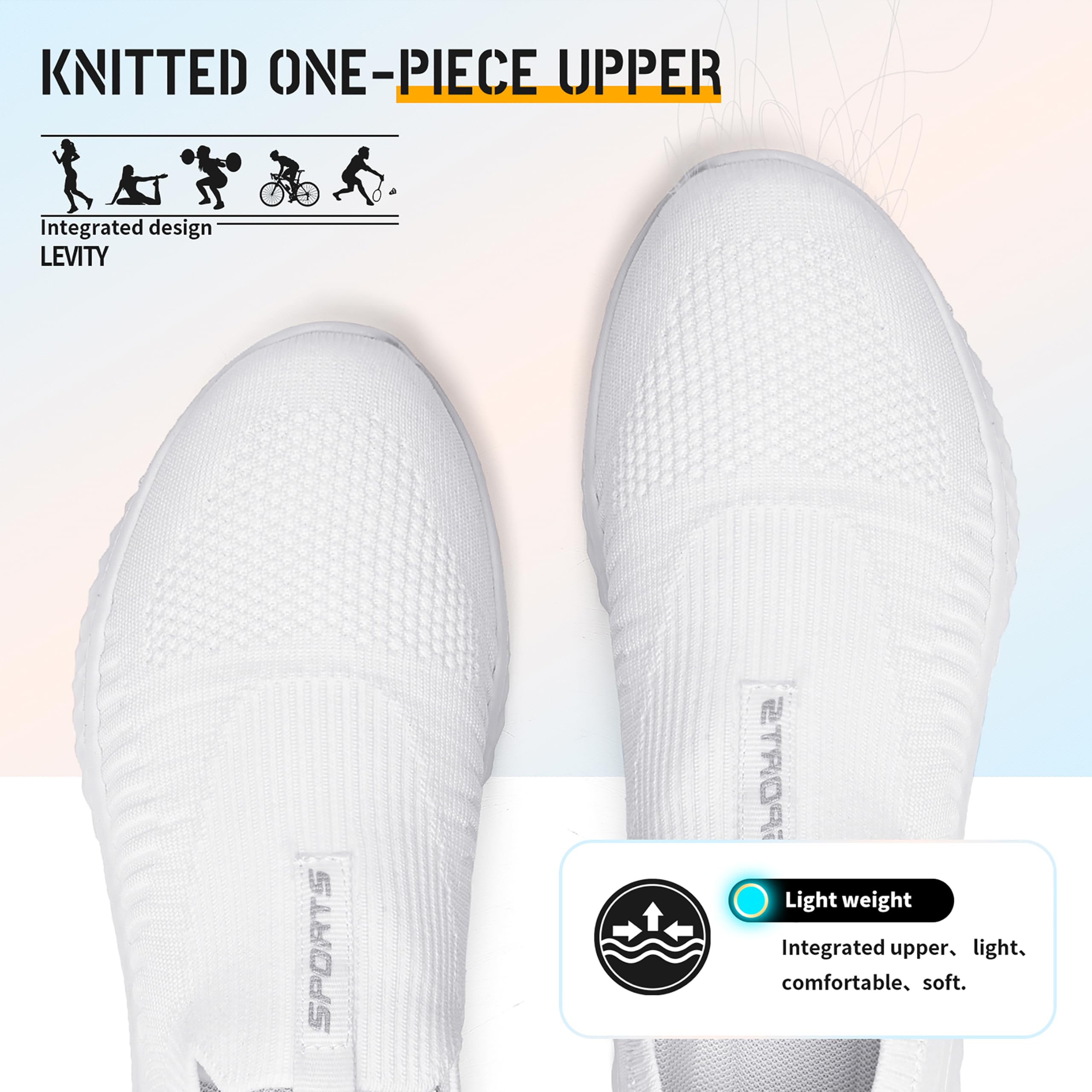 Littleplum Zapatillas Mujer Slip-On Zapatillas de Deporte Zapatos Diarios sin Cordones Ligeros Cómodos,Blanco,38 EU