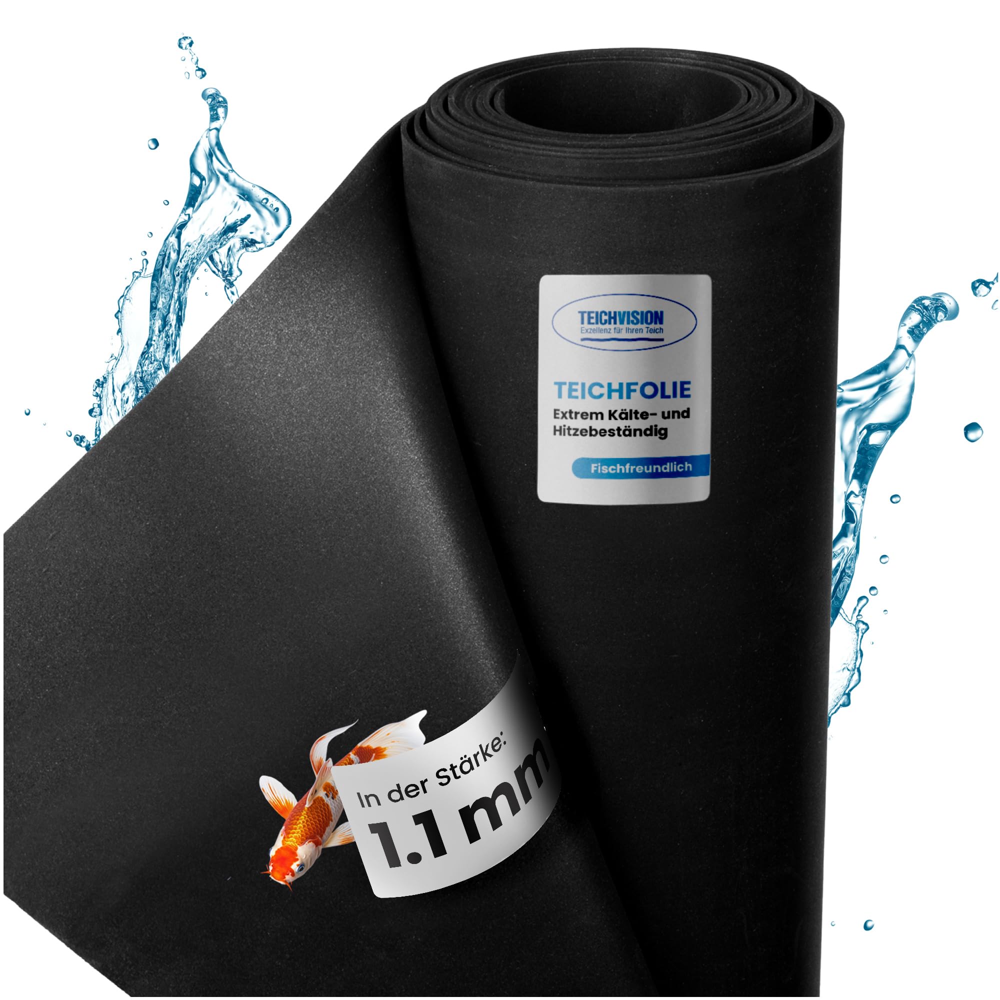TeichVision - Premium EPDM Teichfolie Stärke 1,1 mm - 1,5 m x 9,5 m/naturgerechte EPDM Folie schwarz - besonders langlebig/auch geeignet als Hochbeet Folie wasserdicht