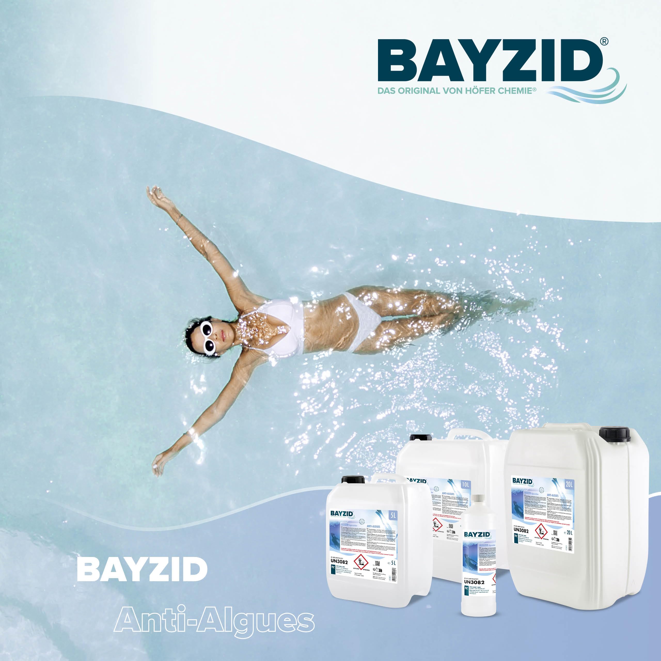 Höfer Chemie 1 x 5 L BAYZID® Algicide Anti Algue pour Piscine - Anti-Algues Non Moussant à Double Action Curative et Préventive - Efficace Contre Bactéries et Champignons