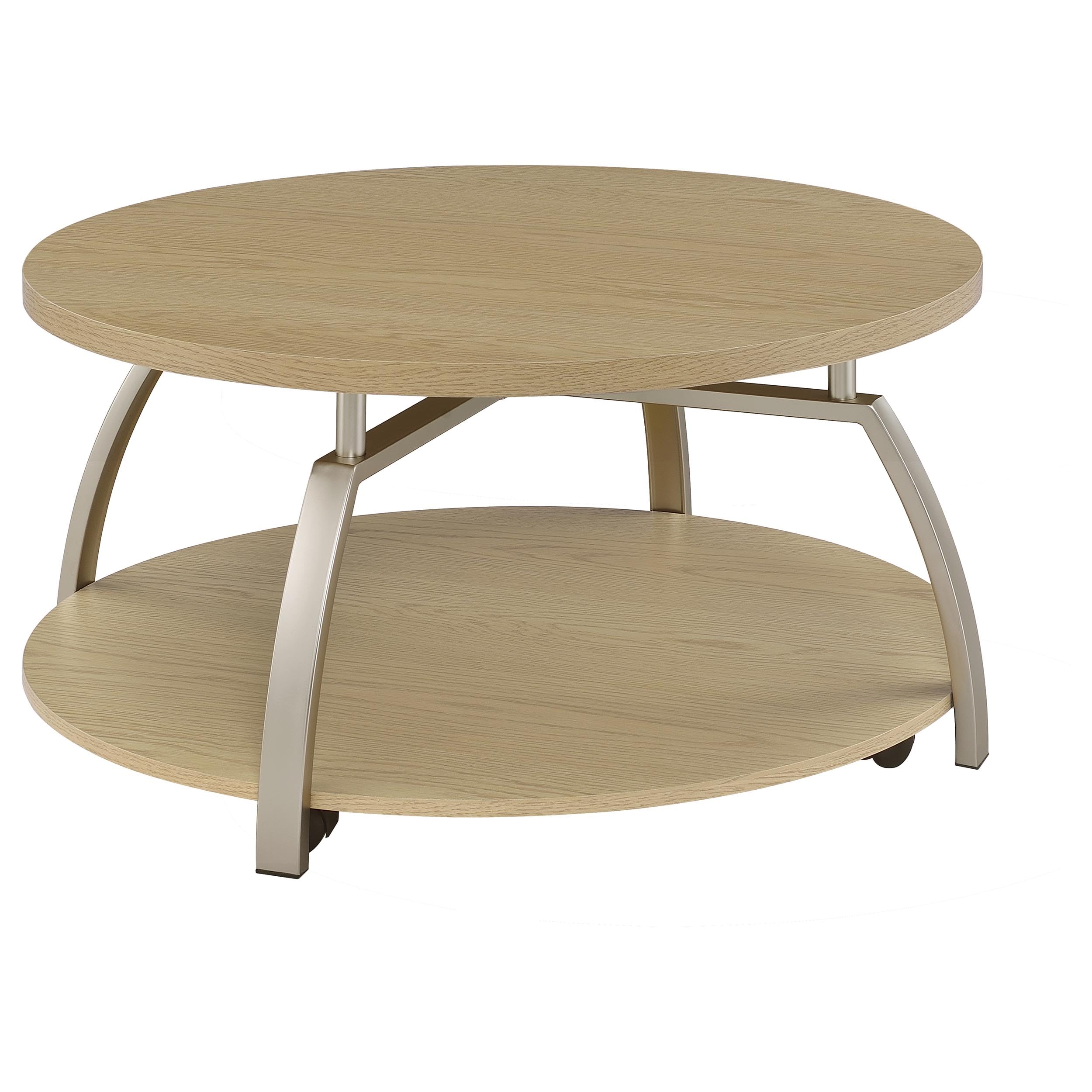 Coaster Dacre 35-Inch Round Mobile Coffee Table with Storage by Coaster Fine Furniture – 35.00"DIA x 18.25"H, Paper Laminate, Particle Board (PB), Metal, Greige, Model 720318