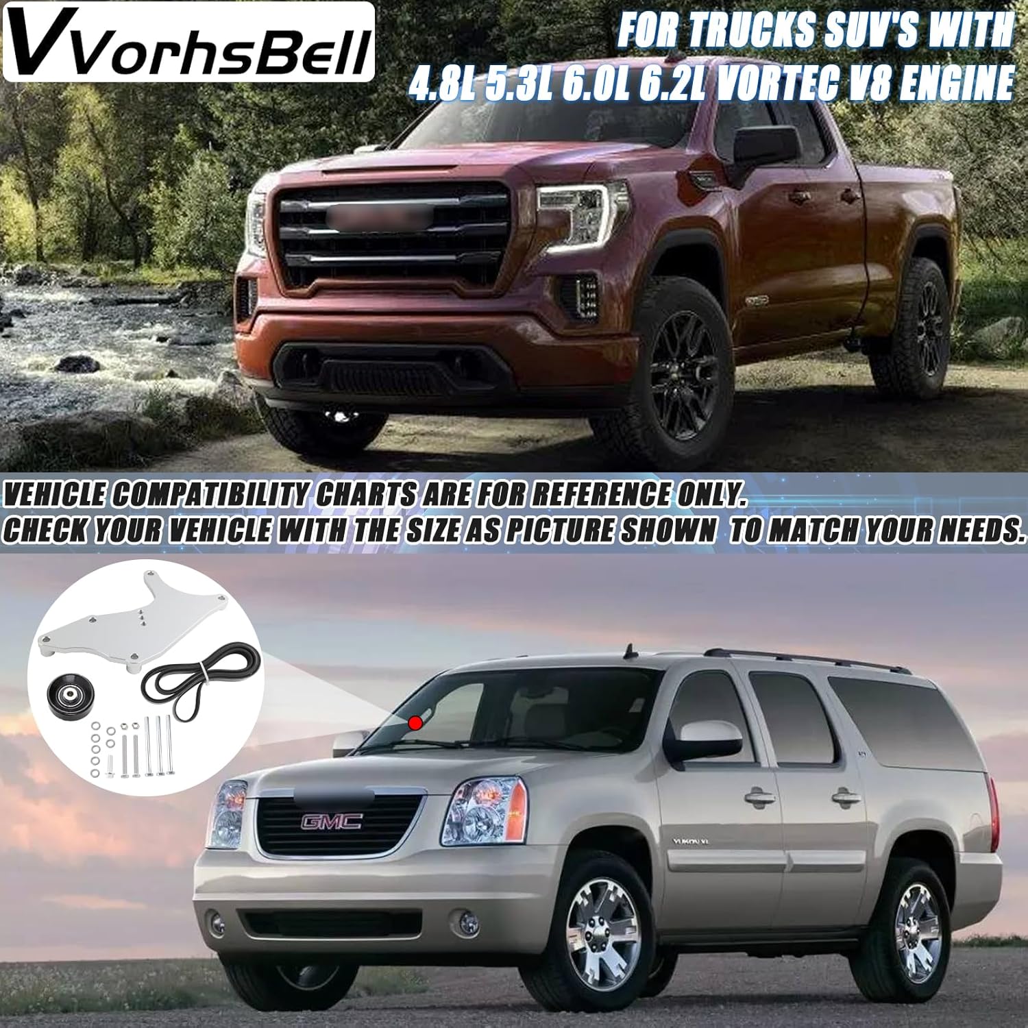 LS Truck Dual Alternator Bracket Kit Compatible with 1999-2013 4.8L, 5.3L, 6.0L, 6.2L Chevy Tahoe Suburban Silverado, GMC Yukon, Cadillac Escalade, Hummer H2