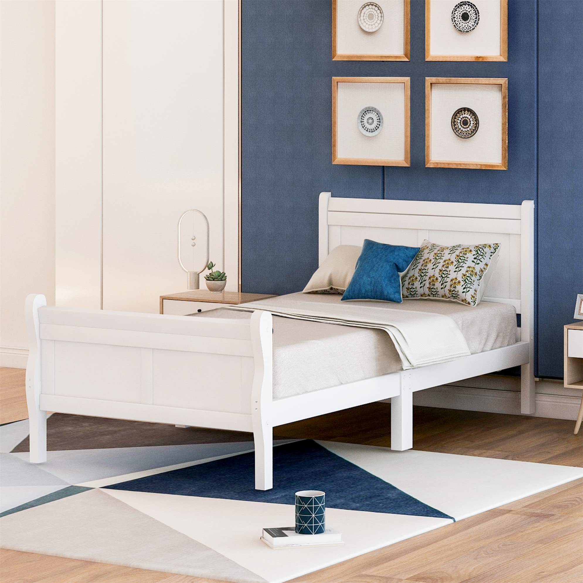 MERITLINE Simple Sleigh Bed Twin Size Frame in a bedroom setting