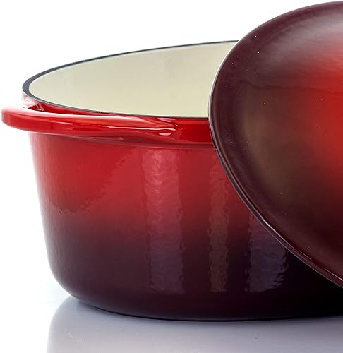 Miniatura 6 de MegaChef Cacerola ovalada de hierro fundido esmaltado, 7 cuartos de galón, color rojo