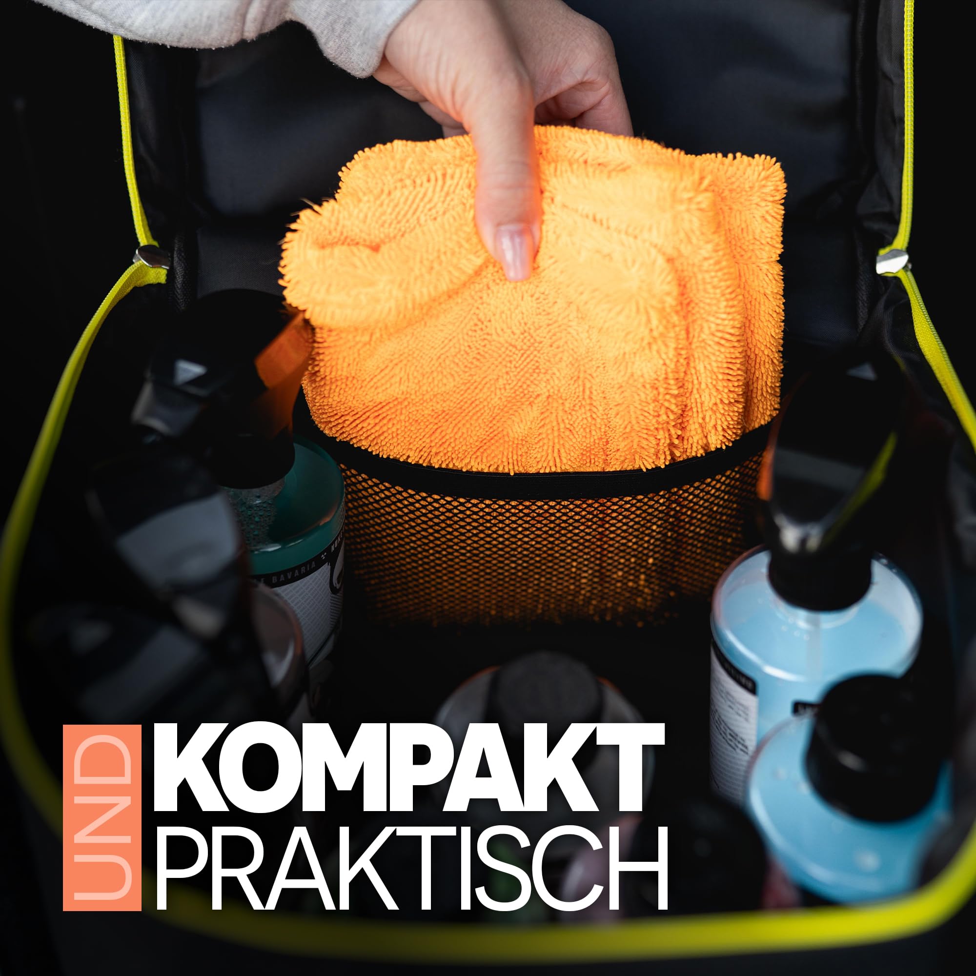 Nuke Guys Detailing Bag Small | Pratica borsa per il bagagliaio con velcro per un fissaggio ottimale | Organizer per la conservazione di prodotti per la cura dell'auto | Borsa per bagagliaio auto