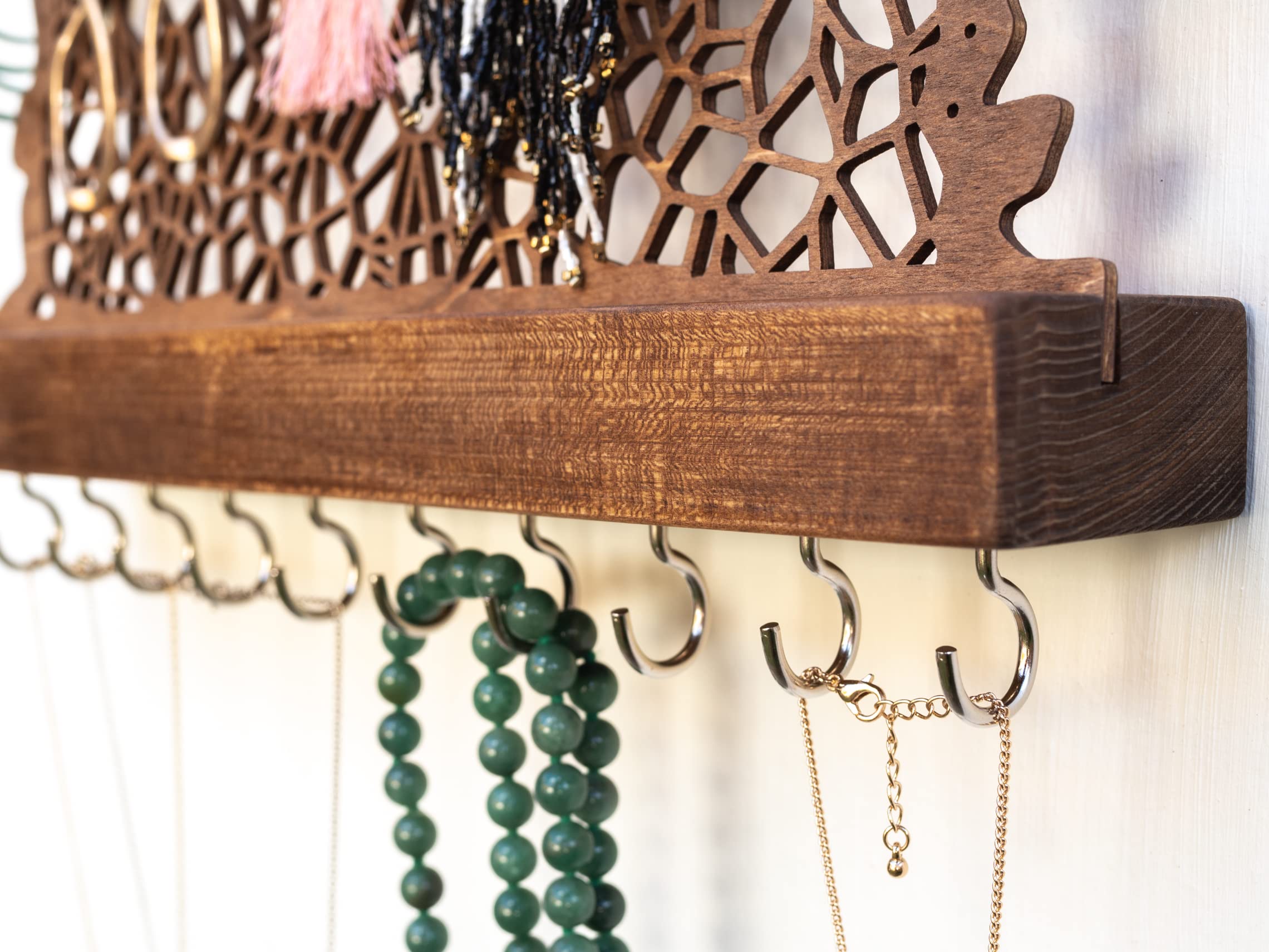 Handgemachter Schmuckhalter für die Wand mit Haken - Schmuckaufbewahrung für Ohrringe Ohrstecker Halsketten Armbänder Stecker Ketten