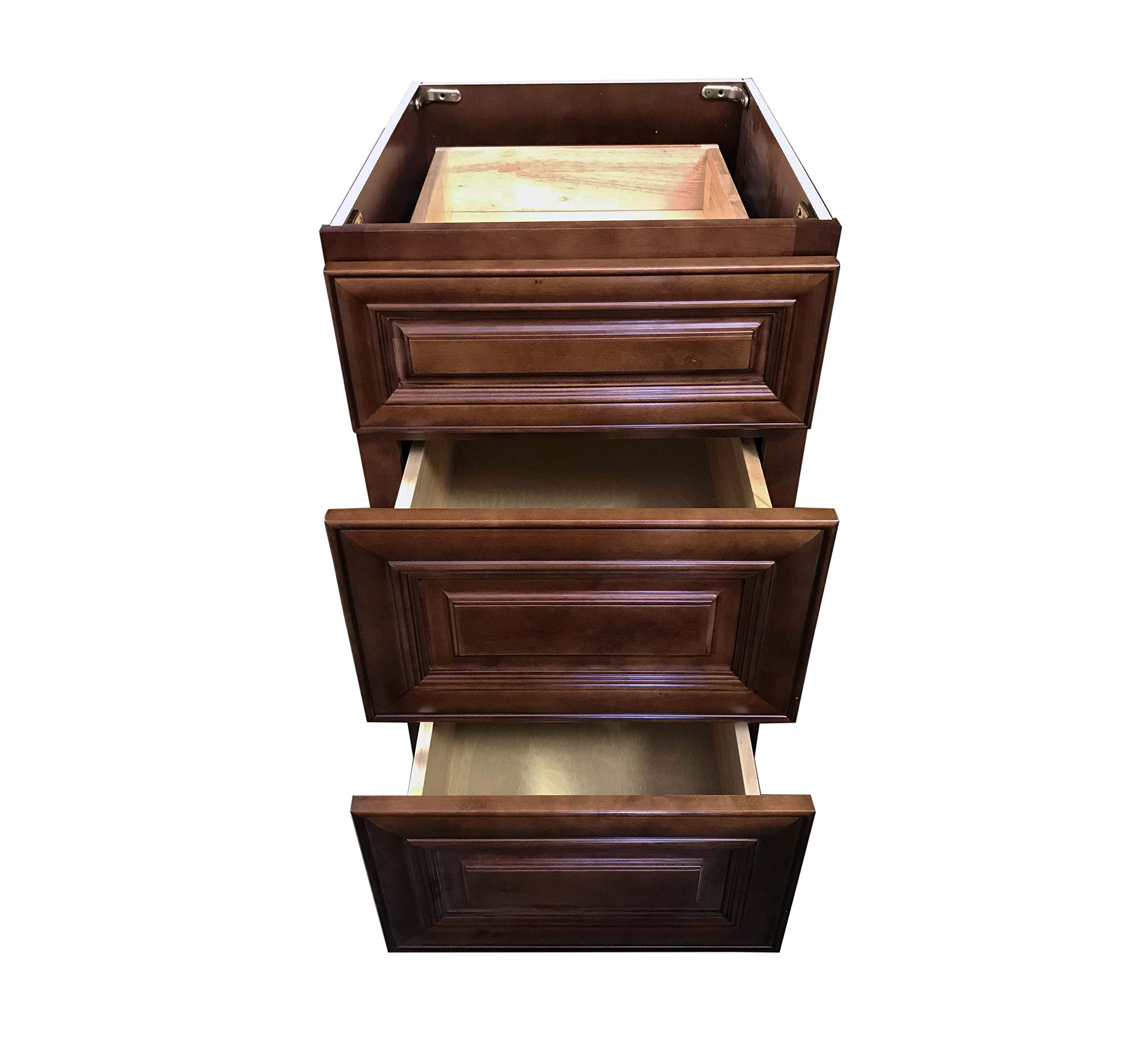 12" W x 21" D - 3 Drawers Maple Walnut Bathroom Vanity Base Cabinet Solid Wood MW-VDB1221