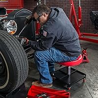 Vista 6 de Big RED Taburete mecánico rodante con bandeja de herramientas, asiento de garaje neumático, altura ajustable de 17 a 22 pulgadas, silla de taller