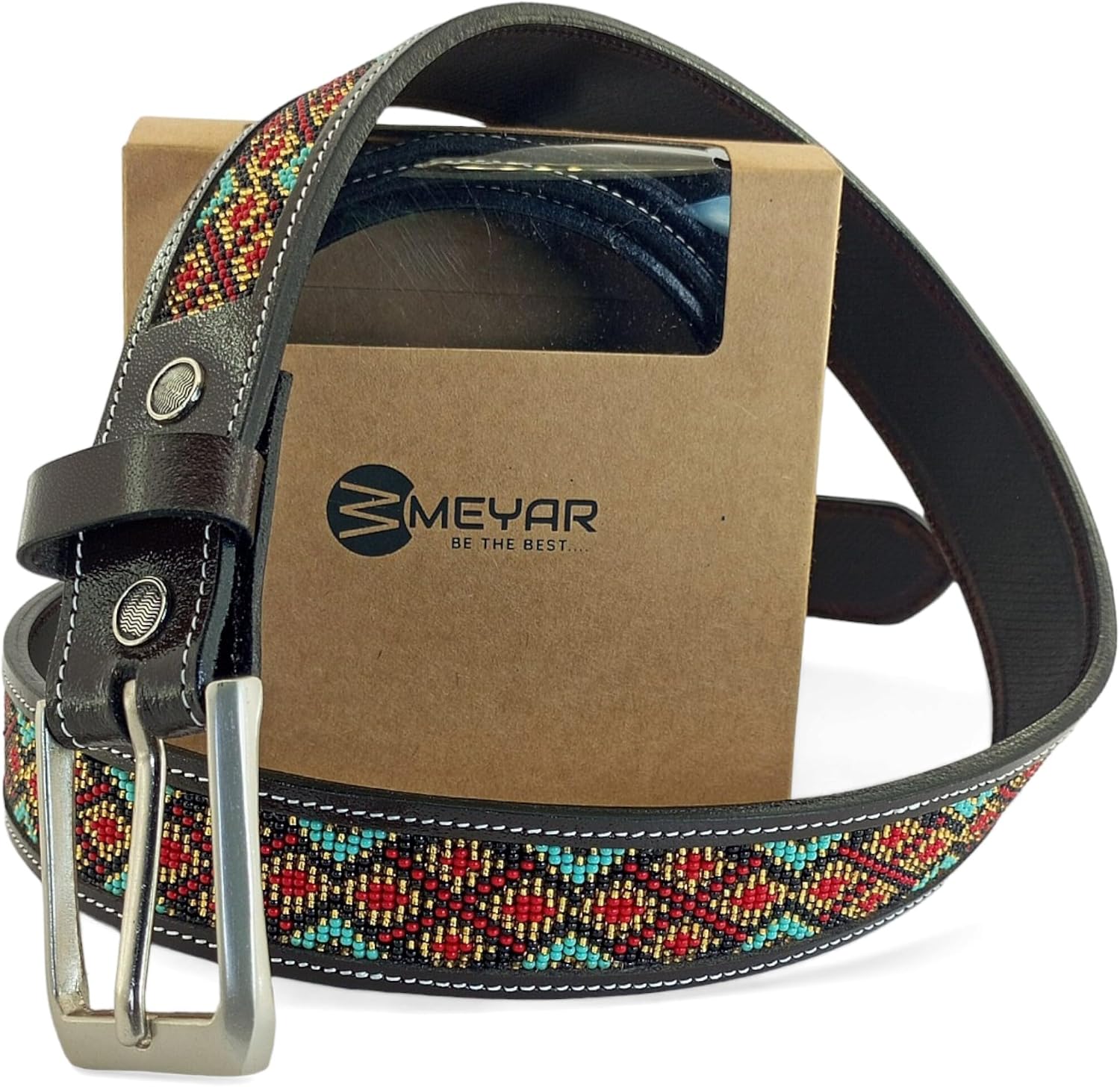 Cowboy Leather Beaded Belt For Men And women - Handmade Gift Accessory