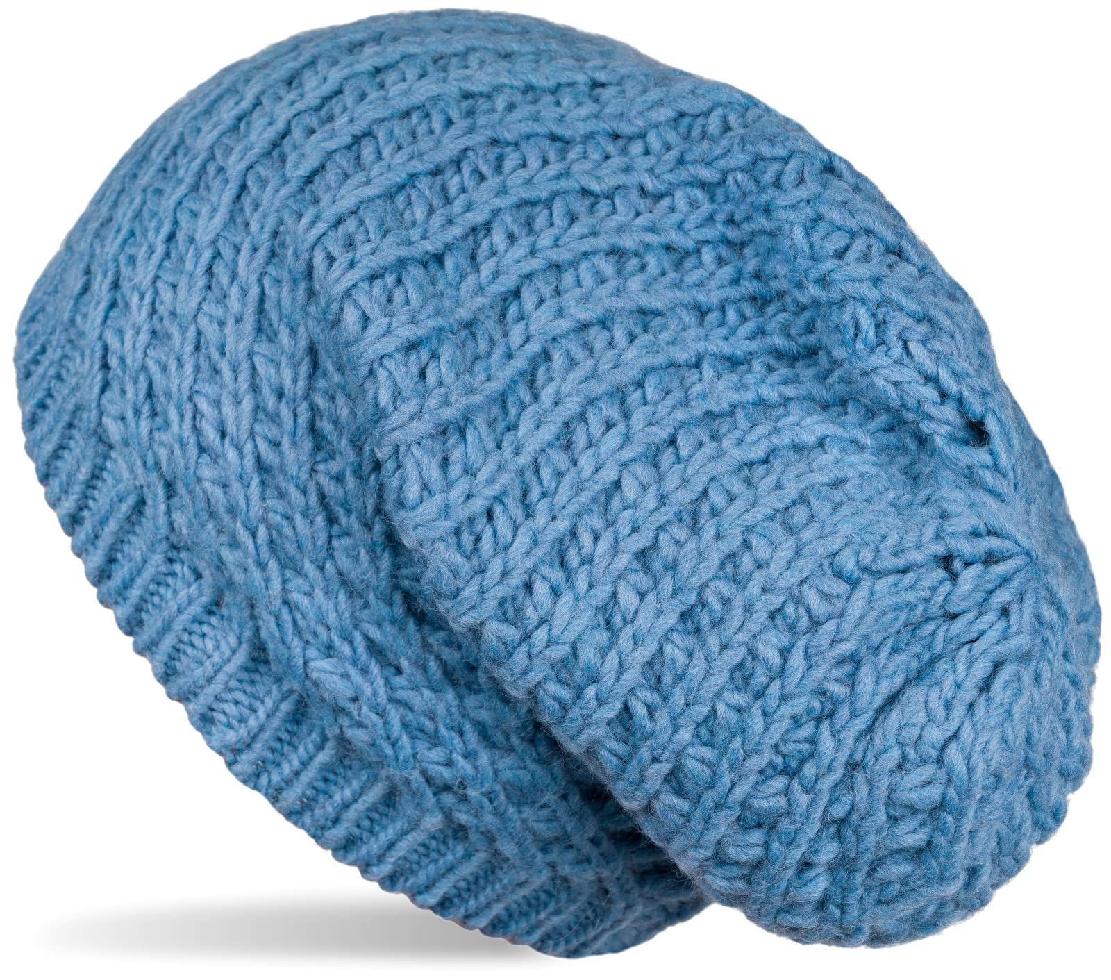 styleBREAKER Unisex Knit Beanie with Rough Knit, Long Slouch Beanie, Winter Knit hat 04024158, Colour:Light Blue