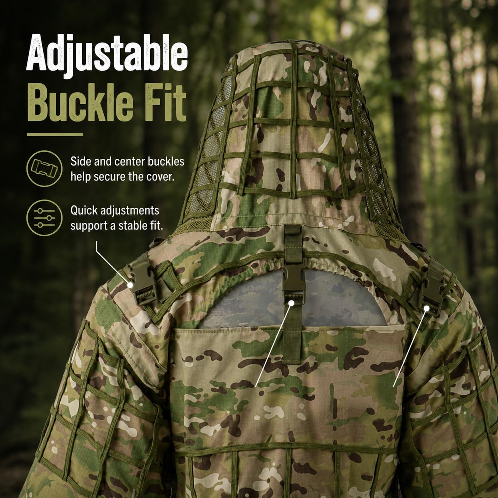Ghillie Suit Tactical Set con Viper Hood E Mantello Camouflage Traspirante | Giacca Mesh Leggera E Traspirante for Caccia Fotografia Naturalistica Osservazione E Training Outdoor Bosco