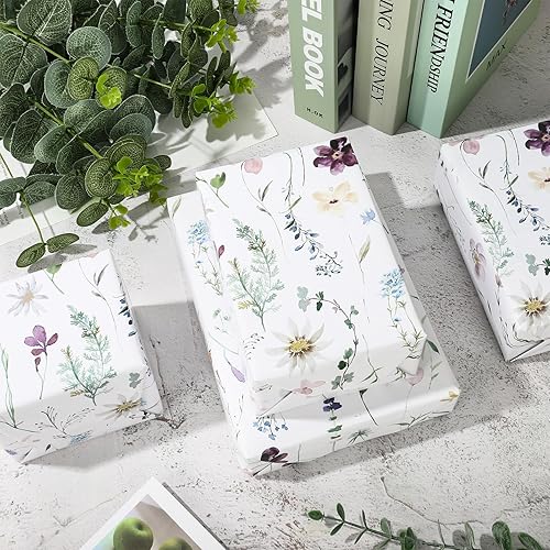 Miniatura 5 de JarThenaAMCS 6 hojas de papel de regalo floral, no enrollado, papel de regalo de flores silvestres en acuarela, papel de arte plano grande para