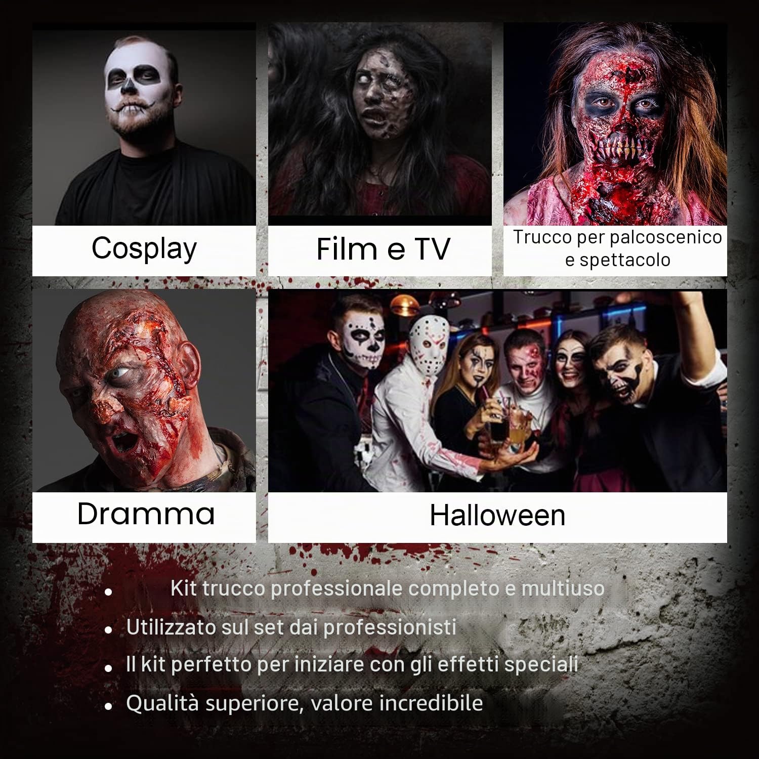 immetee Kit di trucco SFX, trucco di Halloween di pittura del corpo del viso di effetto speciale, sangue finto halloween, trucchi halloween(nuovo kit trucco halloween)