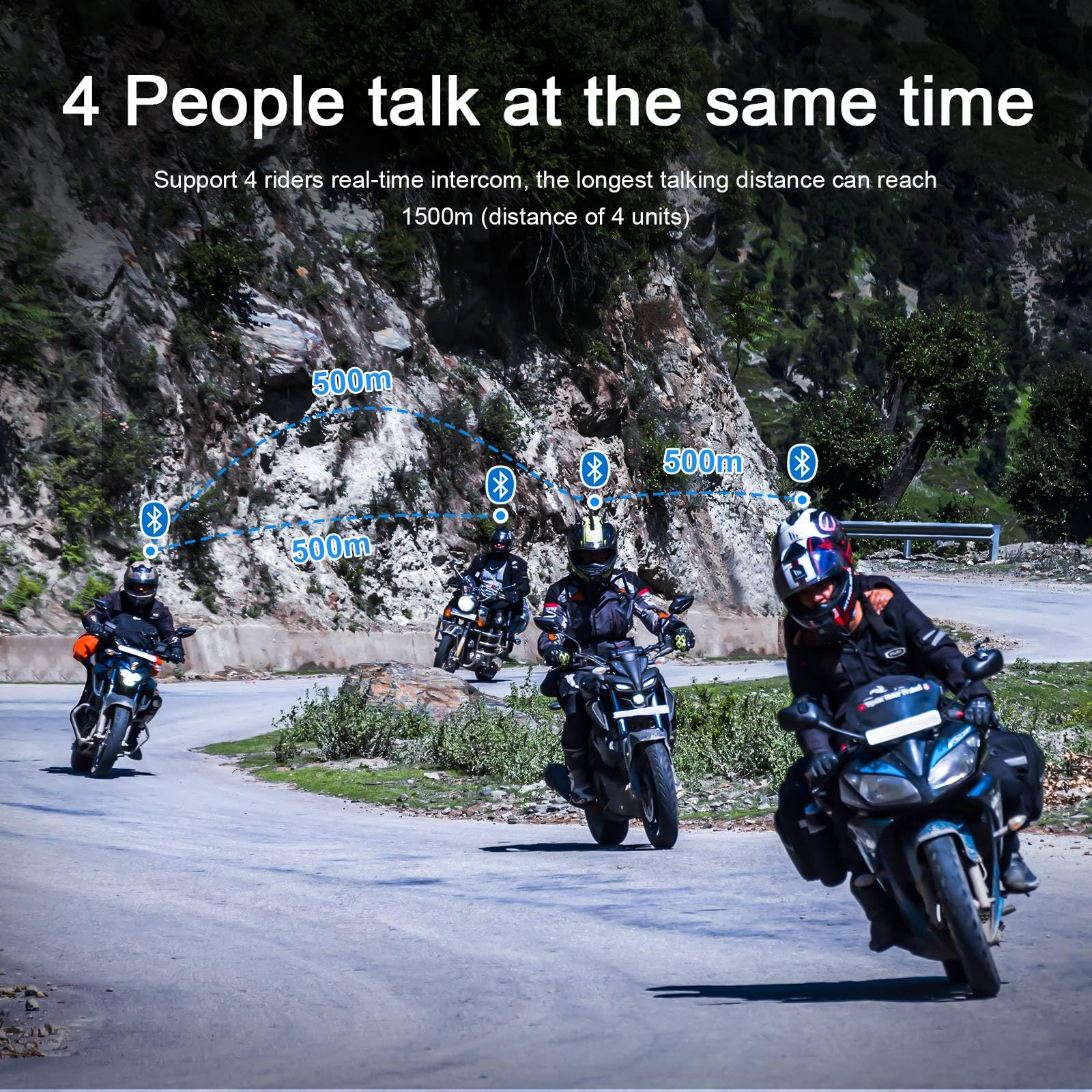 V4 Plus Sistema de Intercomunicación para Cascos de Moto Bluetooth, 1.500 m de Alcance, Comunicación Grupal para 4 Usuarios, Motociclismo, Árbitros de Fútbol, Esquí y Quad/Trail (3 Unidades)