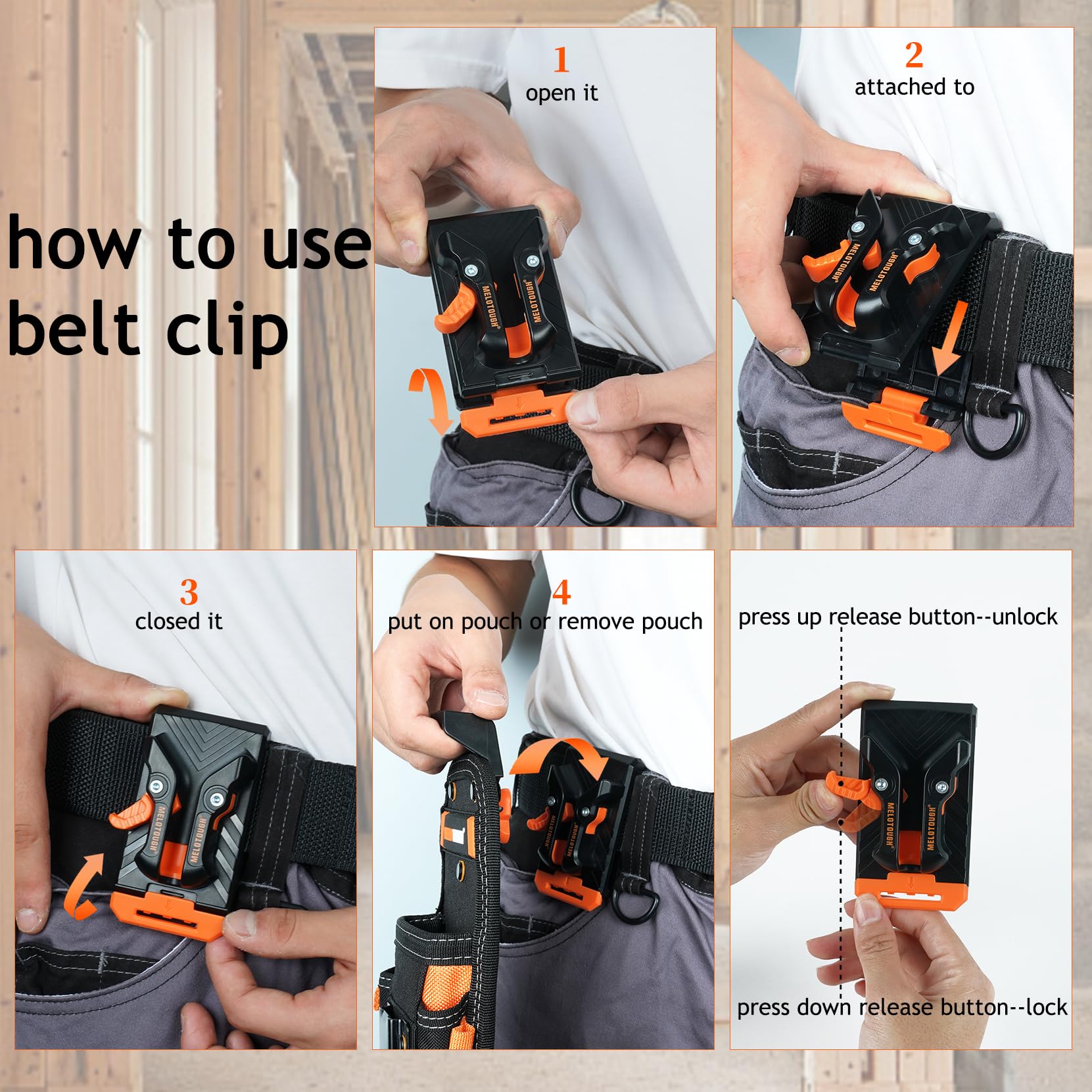 MELOTOUGH Petite pochette à outils avec clip de ceinture à dégagement rapide, pochette à outils mini organiseur de travail