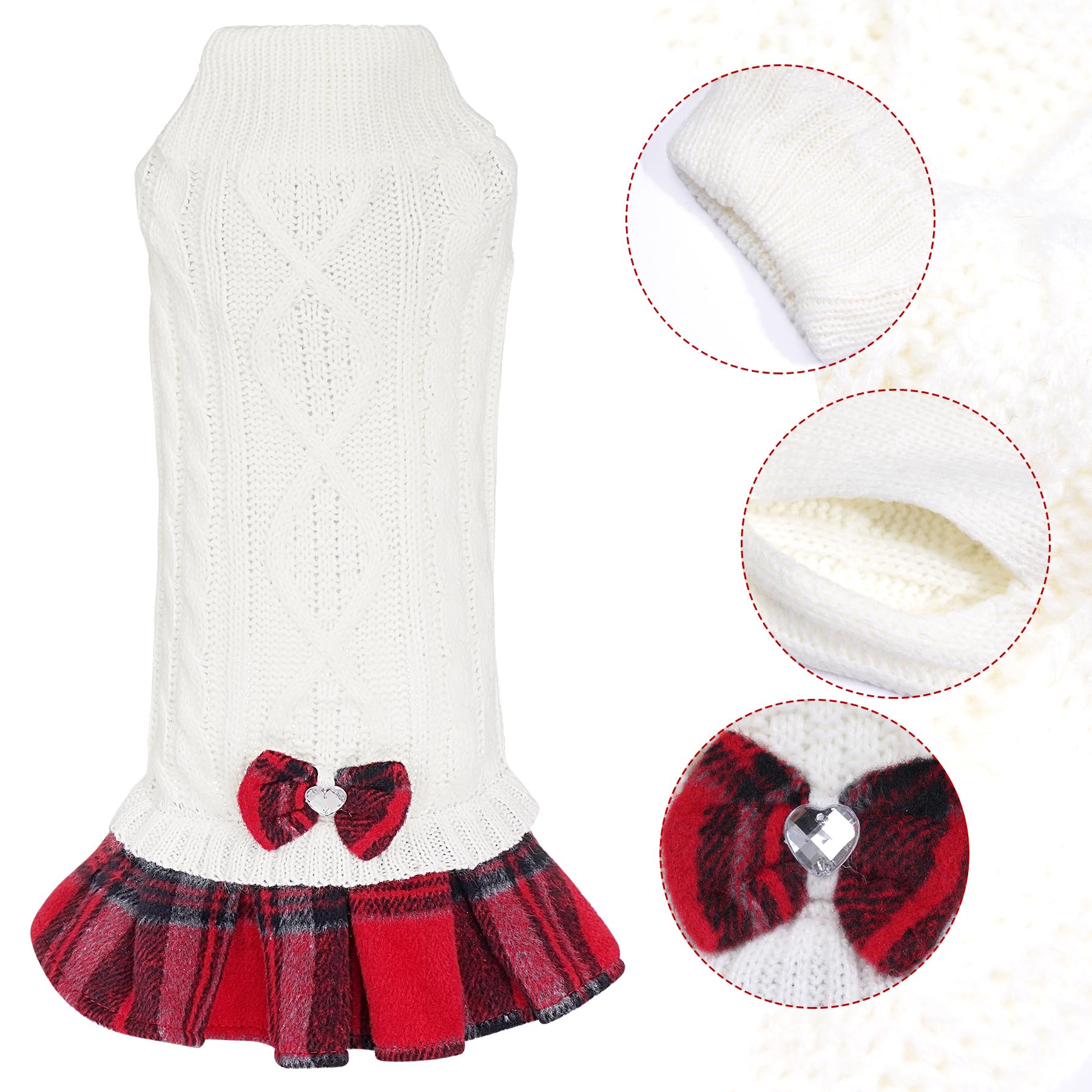 Rbenxia 1 PC Knitted Dog Dress with Bow Turtleneck - Small Dog Sweater Dress