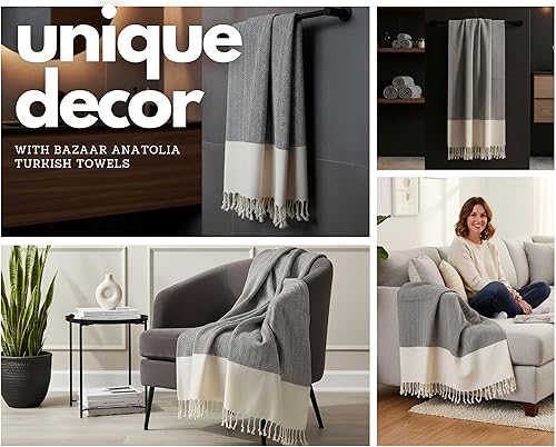 Miniatura 6 de Bazaar Anatolia Toalla turca de playa 100% algodón, 71 x 39 pulgadas, secado rápido, sin arena, ligera, grande, de gran tamaño, espiga negra