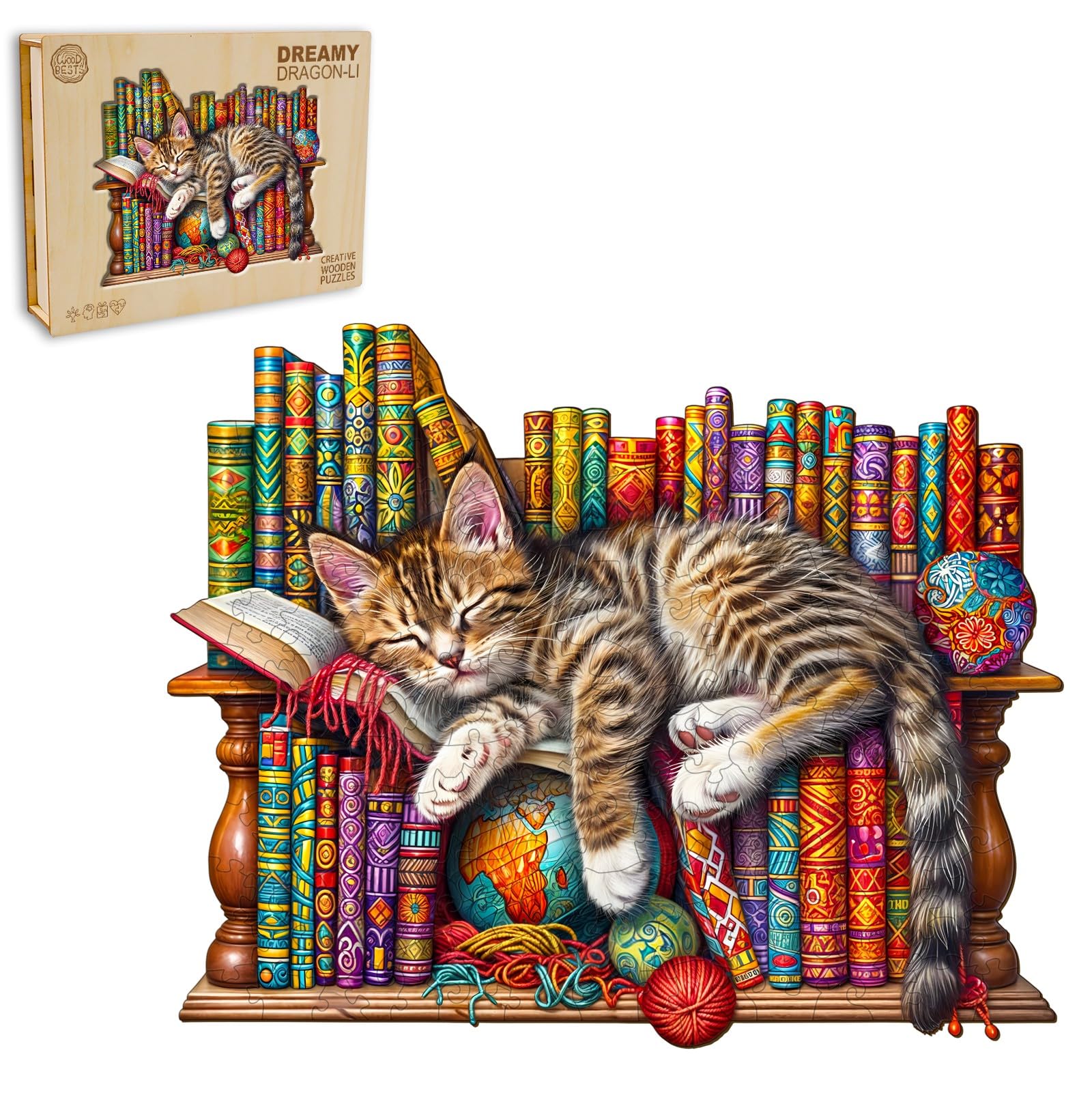 Holzpuzzle Erwachsene, Verträumter Drache-Li Katze Holz Puzzle Erwachsene, 34x29cm Wooden Puzzle, Unregelmäßige Einzigartige Puzzle, Holzpuzzle Tierform, Holz Puzzle Mit Geschenkbox Aus Holz