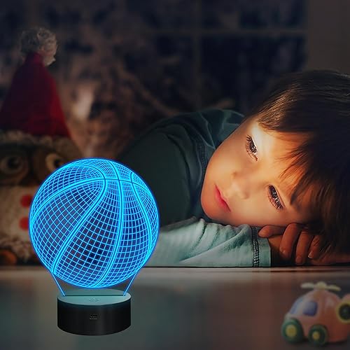 Miniatura 2 de Lámpara de regalo de cumpleaños con luz nocturna 3D de baloncesto, regalo de baloncesto, lámpara de ilusión 3D con control remoto, 16 colores