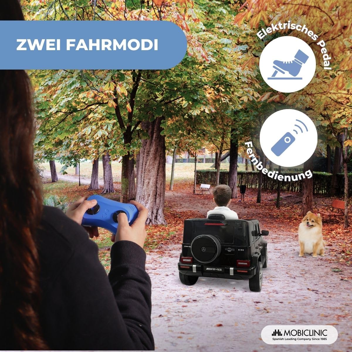 Mobiclinic®, Elektrisches Kinderauto, Mercedes Benz AMG G63, Fernbedienung und Pedal, 12V Batteriebetriebener Geländewagen, MP3, Bluetooth, USB, Lichter und Musik, bis zu 5km/h, +3 Jahren, Terrakid
