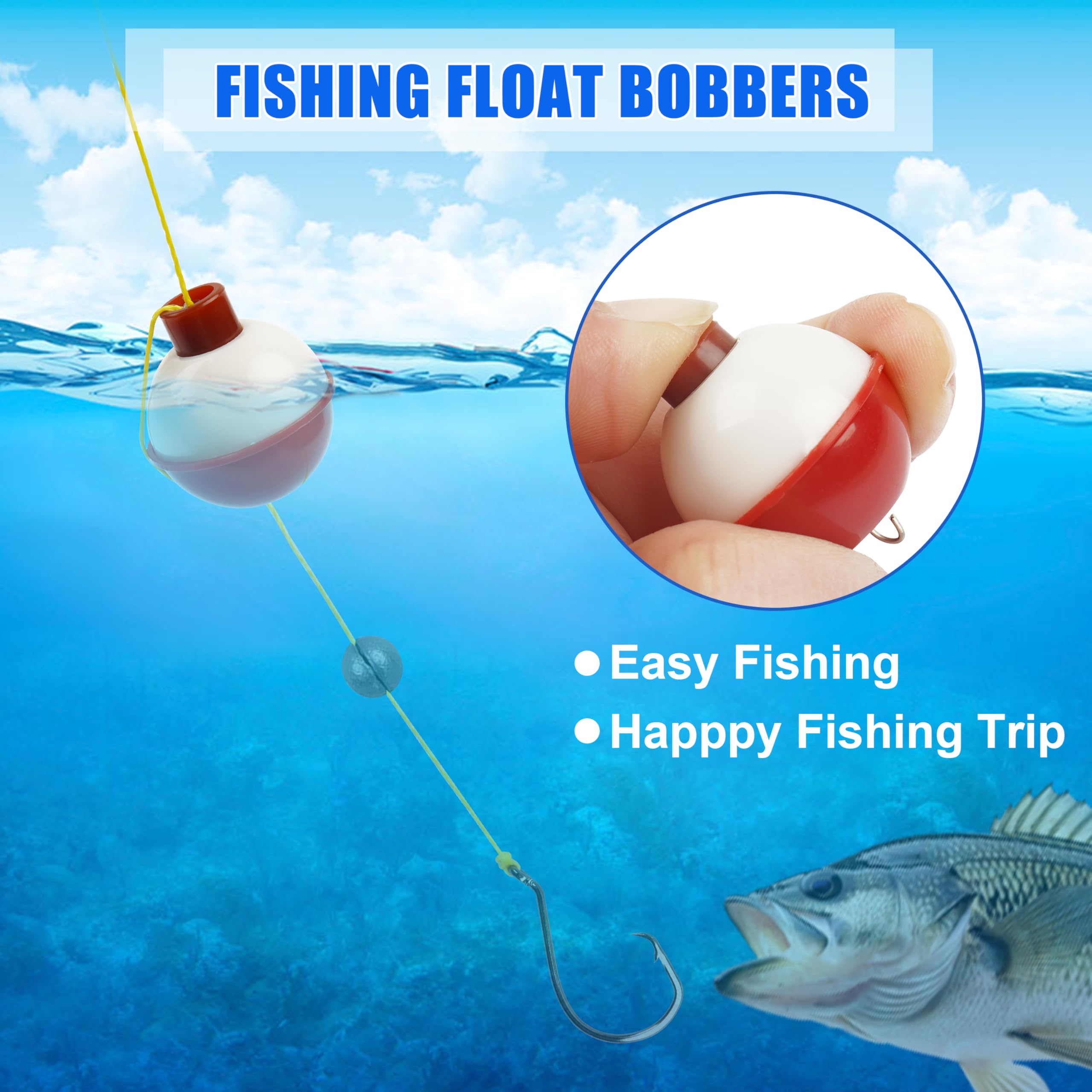 Juego de bobinas de pesca ABS duro en rojo/blanco, flotadores de pesca con botón de presión redondos, accesorios de aparejos de pesca, tamaño: 0.5/0.75/1/1.25/1.5/2 pulgadas, 10 unidades, 50 unidades
