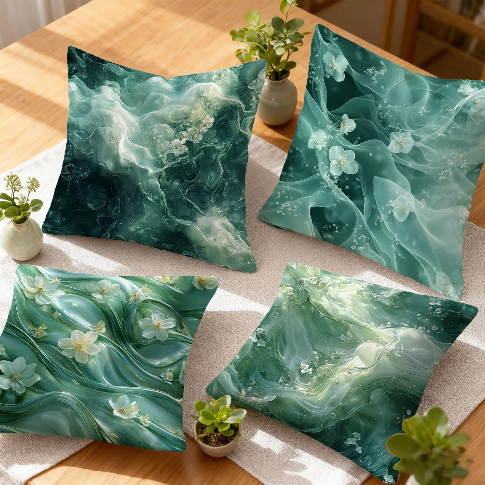 Vert Housse Coussin 60x60 RêVe Taie Oreiller 60x60 Lot de 4 Super Doux Protege Oreiller 60 x 60 Decoration Automne Taie D'oreiller Carrées Coussin Canape, pour Maison Chambre Canapé Chaise E - 828