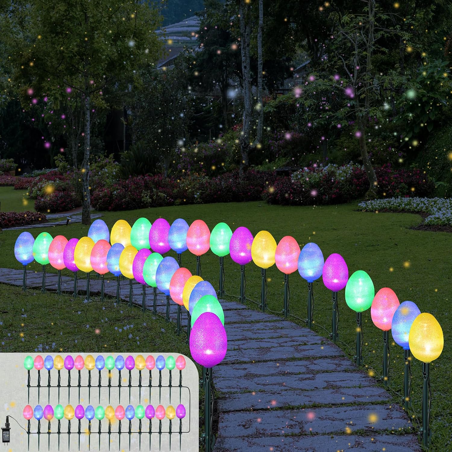 Tujoe 62ft Solar Easter Egg Lights String with Stake 32