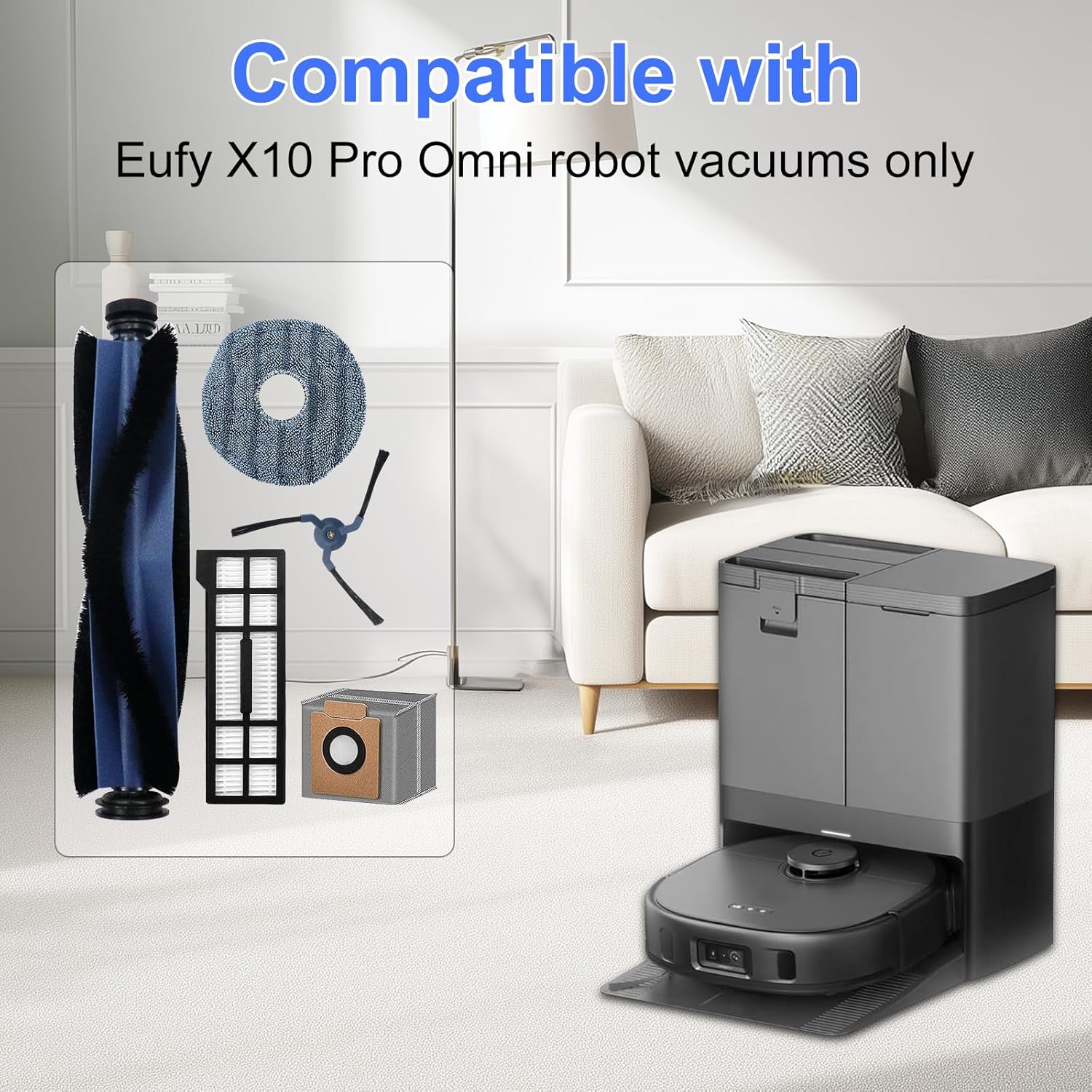 26 Pack Replacement Parts Kit for Eufy X10 Pro Omni Robot Vacuum Accessories, 2 Main Roller Brush 4 Filters 6 Dust Bags 6 Side Brushes 6 Mop Pads 1 Screwdriver 1 Clean Tool