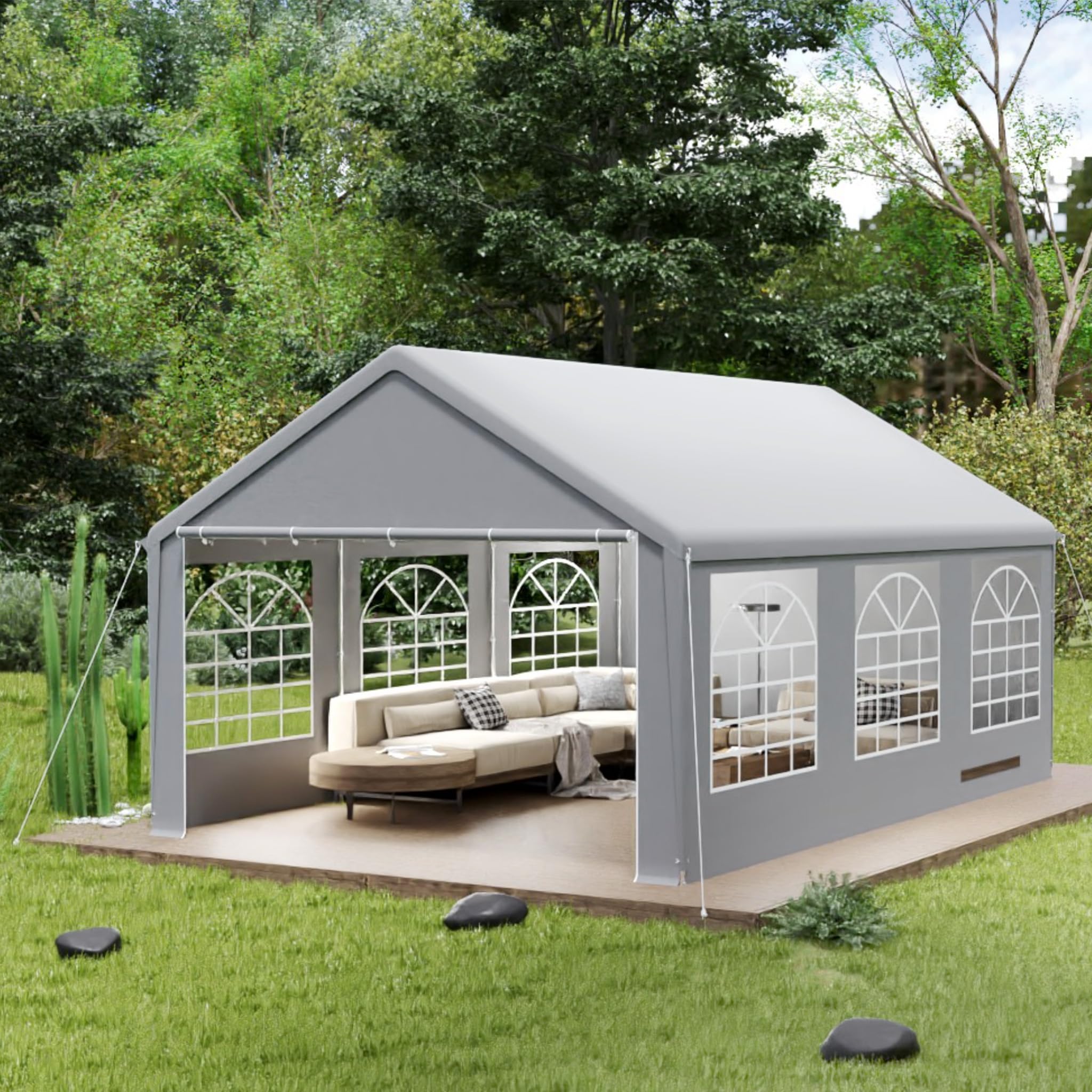 YARDIN 4X6 M Garden Gazebo Marquee with Sides, Heavy Duty Galvanised Steel, Waterproof and UV-Resistant, Quick Assembly, 4 Removable Sidewalls with Windows, Party Tent for Wedding, Festival,Grey