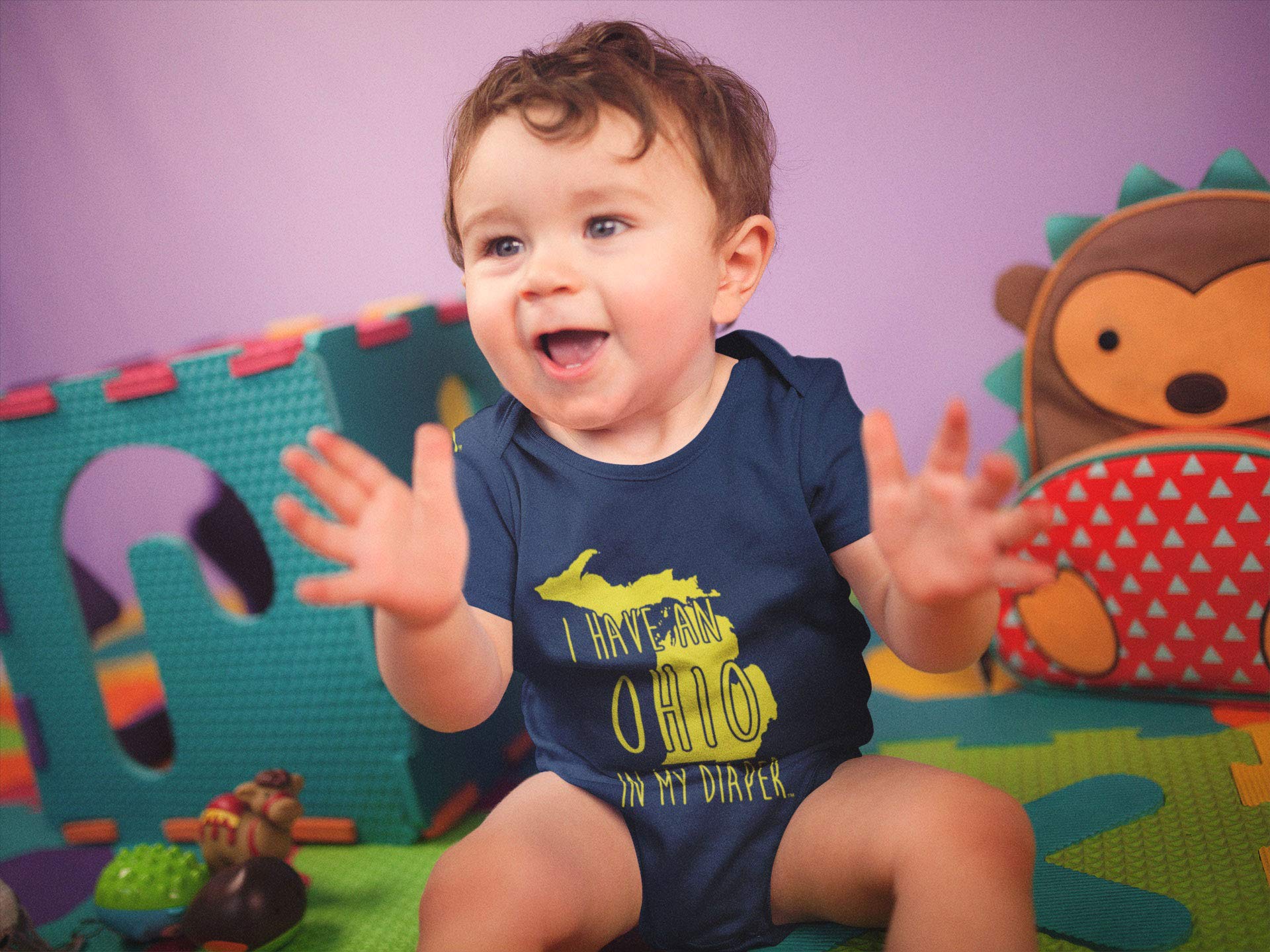 In My Diaper I Have an Ohio UM Michigan Fans Baby One Piece Newborn Navy