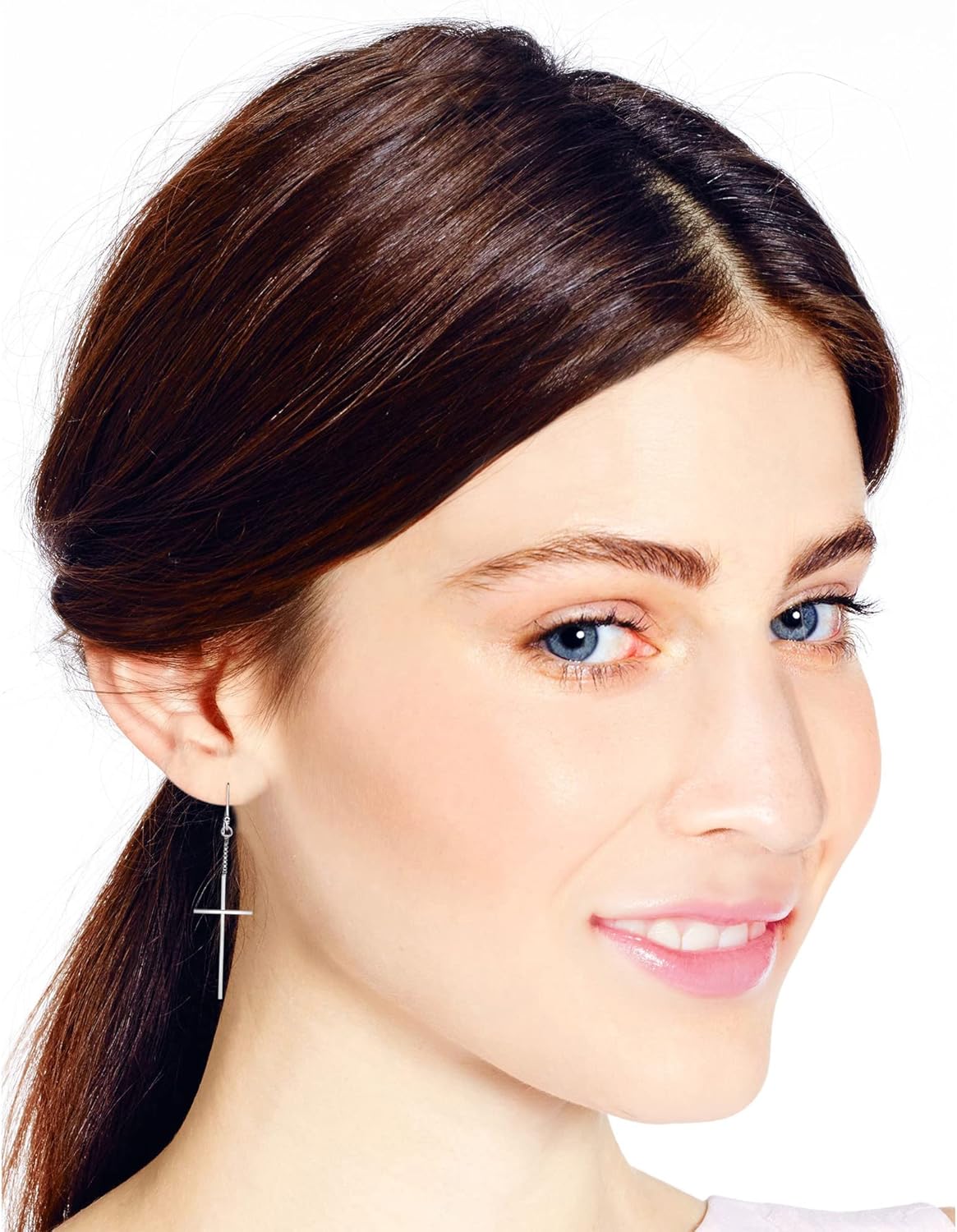 AeraVida Minimalist Christian Cross Drop Sterling Silver Dangle Earrings | Cross Earrings - Image 5