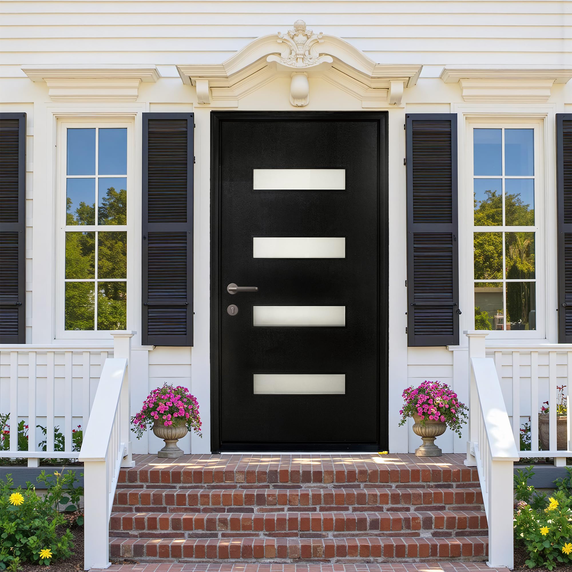Casaphoria 36" x 80" Fiberglass Entry Door Without Door Frame,Right Hand Inswing Exterior Door with Brickmould,Contemporary Wooden Grain Knock-Down Front Door for Home Entrance, Black Door Slab Only