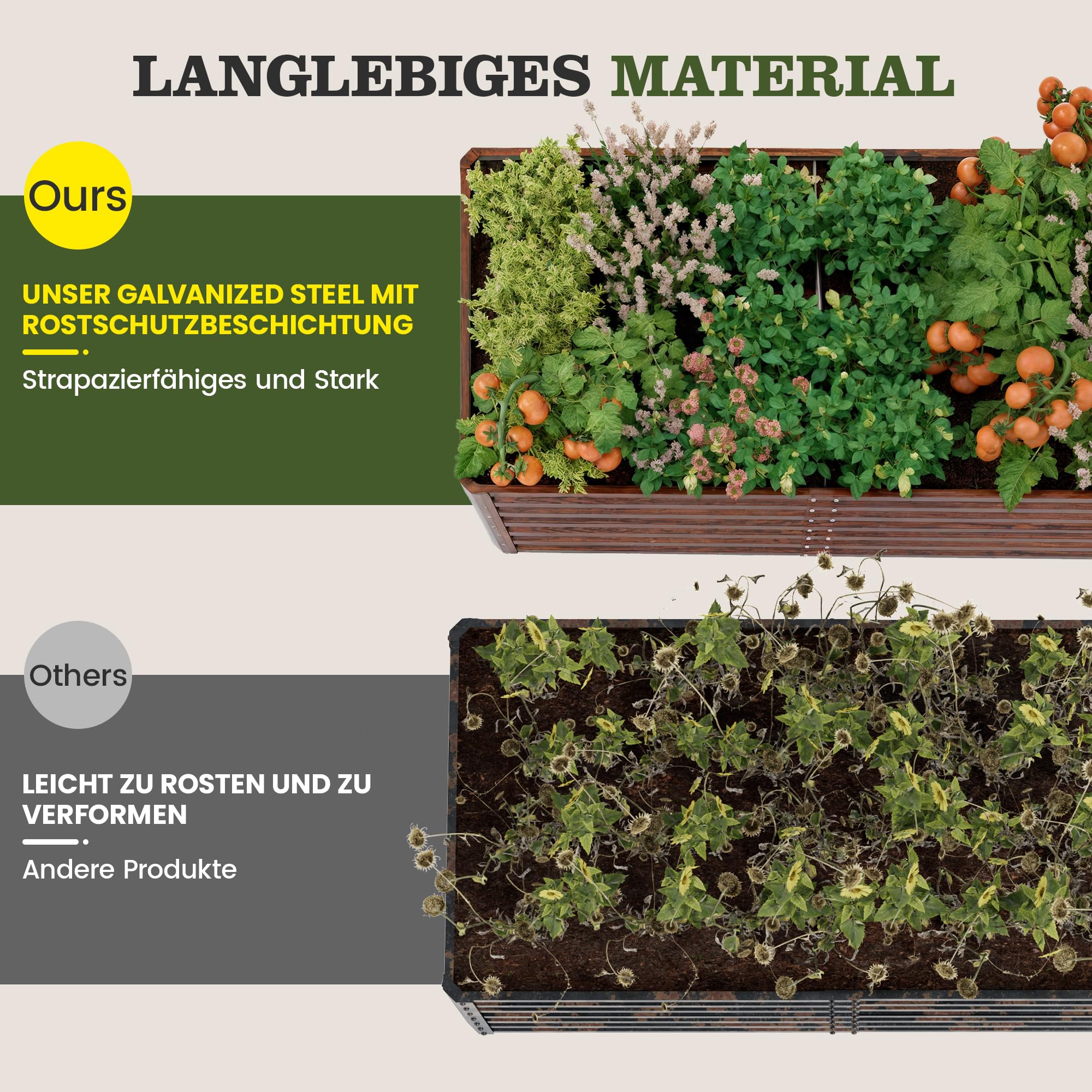 Amopatio Jardinière surélevée en Acier Galvanisé, Potager Extérieur/Balcon, Bac à Semis 1300L, 240 x 90 x 60 cm, Résistant aux Intempéries pour légumes, Fleurs, Acajou
