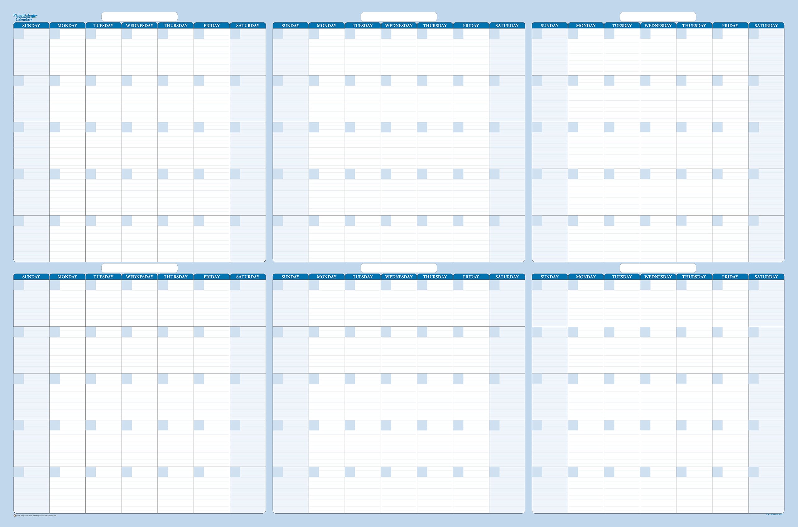 32" x 48" Sky Blue 180-Day Horizontal Task, Goals and Objective Erasable Wall Planner -Complete with Fine tip Dry-erase marker and eraser