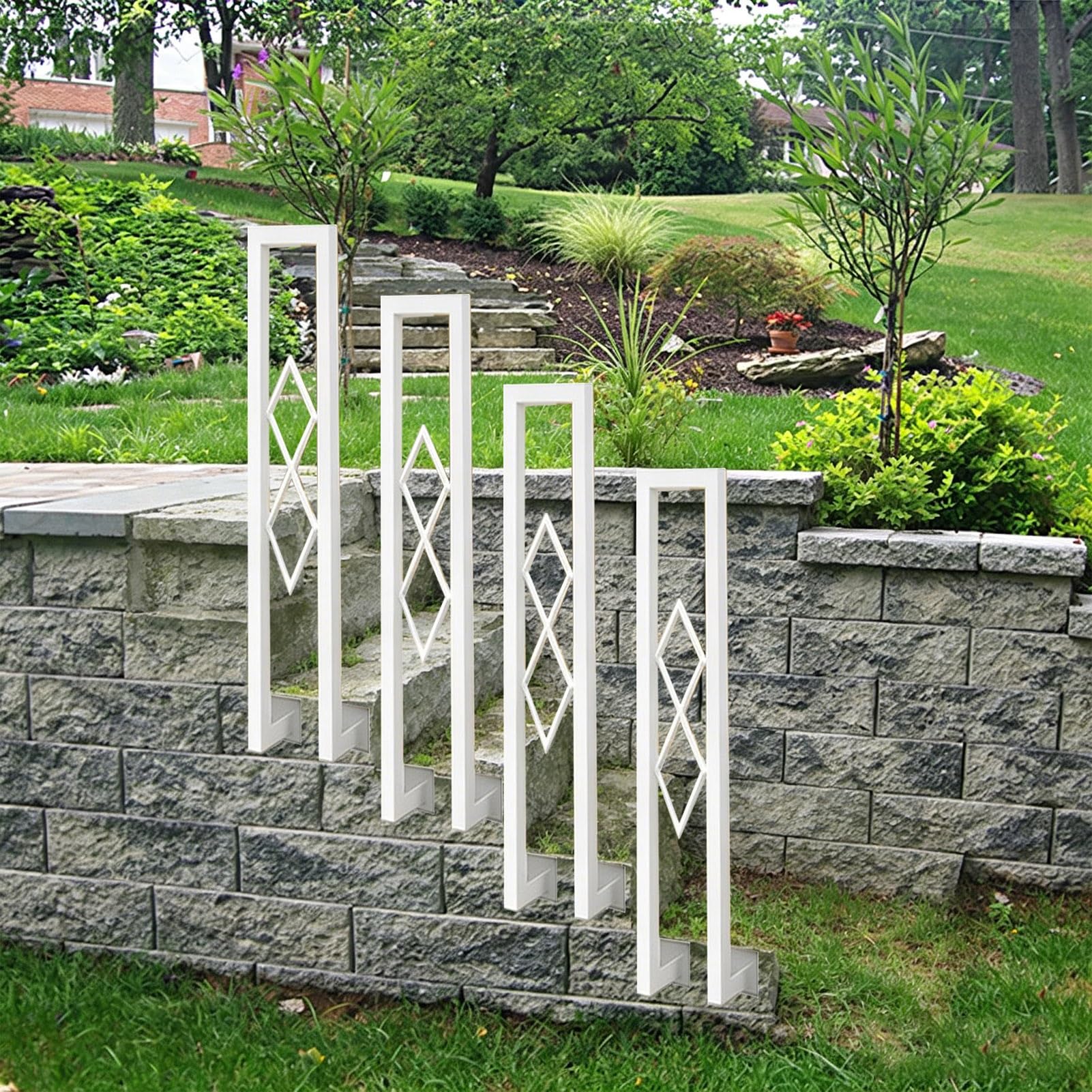 1.1FT~3.3FT U-Shaped Handrails for Outdoor Steps Grab Rails | Porch Deck Hand Rails for Outside Indoor Stair Railings Kit | Wrought Iron Guardrail, White Black(White,95cm(2.1ft))