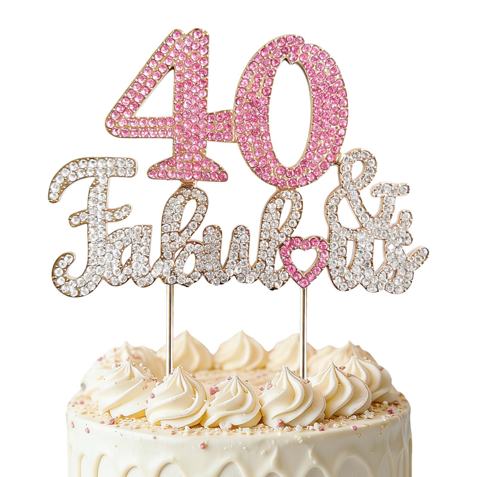 40th Happy Birthday Cake Toppers Gold and Pink Cake/Flower Decoration | Sparkly Rhinestone Decoration Great Centerpiece Forty Birthday Cake Toppers Gift for her/ women/mom/Wife