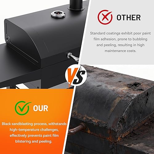 Miniatura 6 de KEYO GRILL Parrillas de carbón resistente de 20 pulgadas, parrilla de barbacoa ajustable para exteriores con dos mesas laterales, bandeja de ceniza