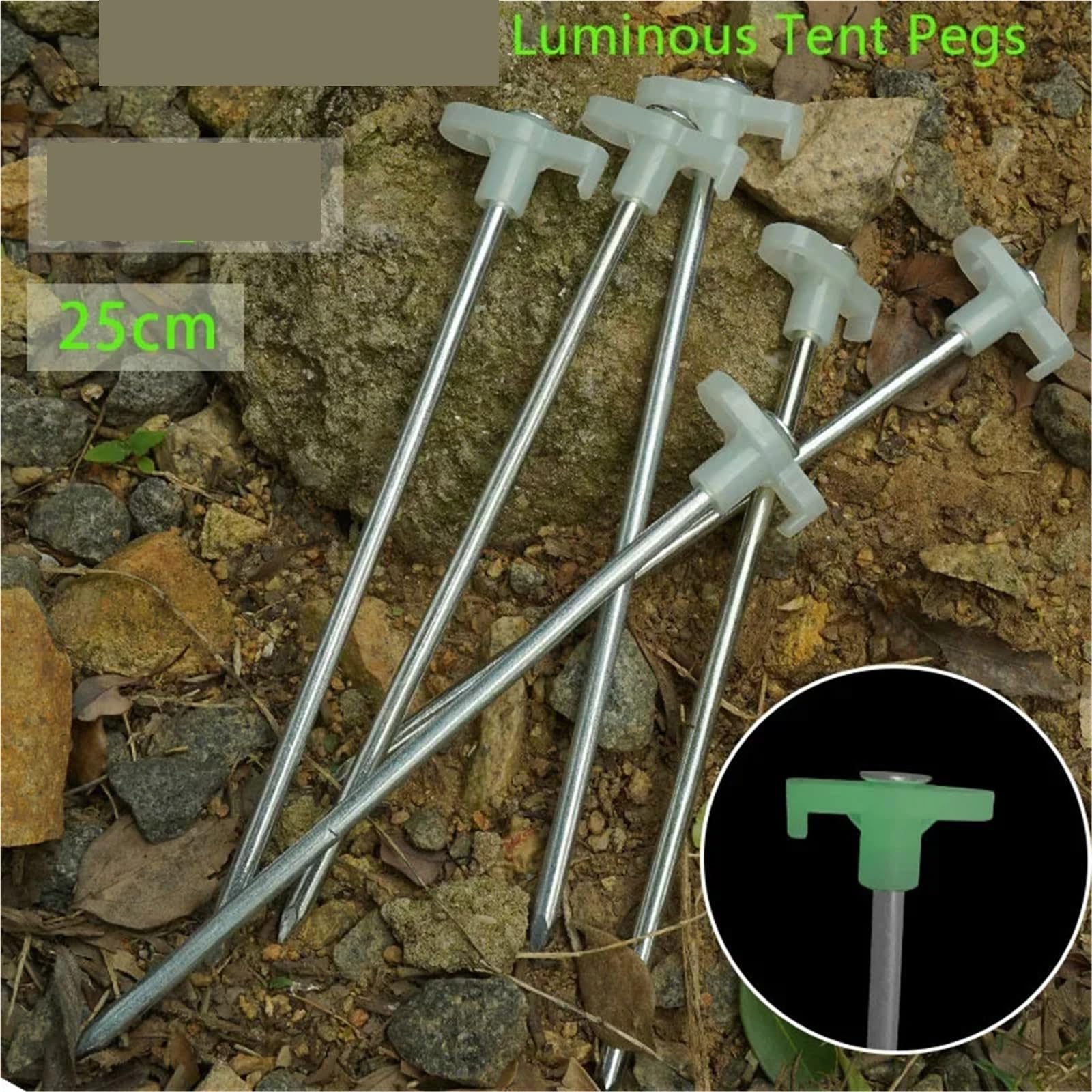 Piquets de Tente fluorescents 25cm, 30 pièces, avec Sac Rangement, piquets Lumineux, bâche, auvent, Clous, Accessoires Camping en Plein air pour Camping, Tonnelles