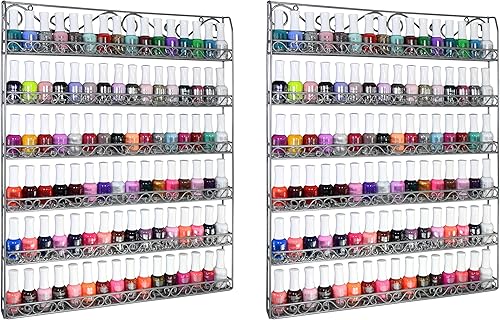 Miniatura 8 de AMT - Estantes de esmalte de uñas de metal de 6 niveles para la pared, hasta 132 botellas, exhibición de esmalte de uñas de calidad transparente