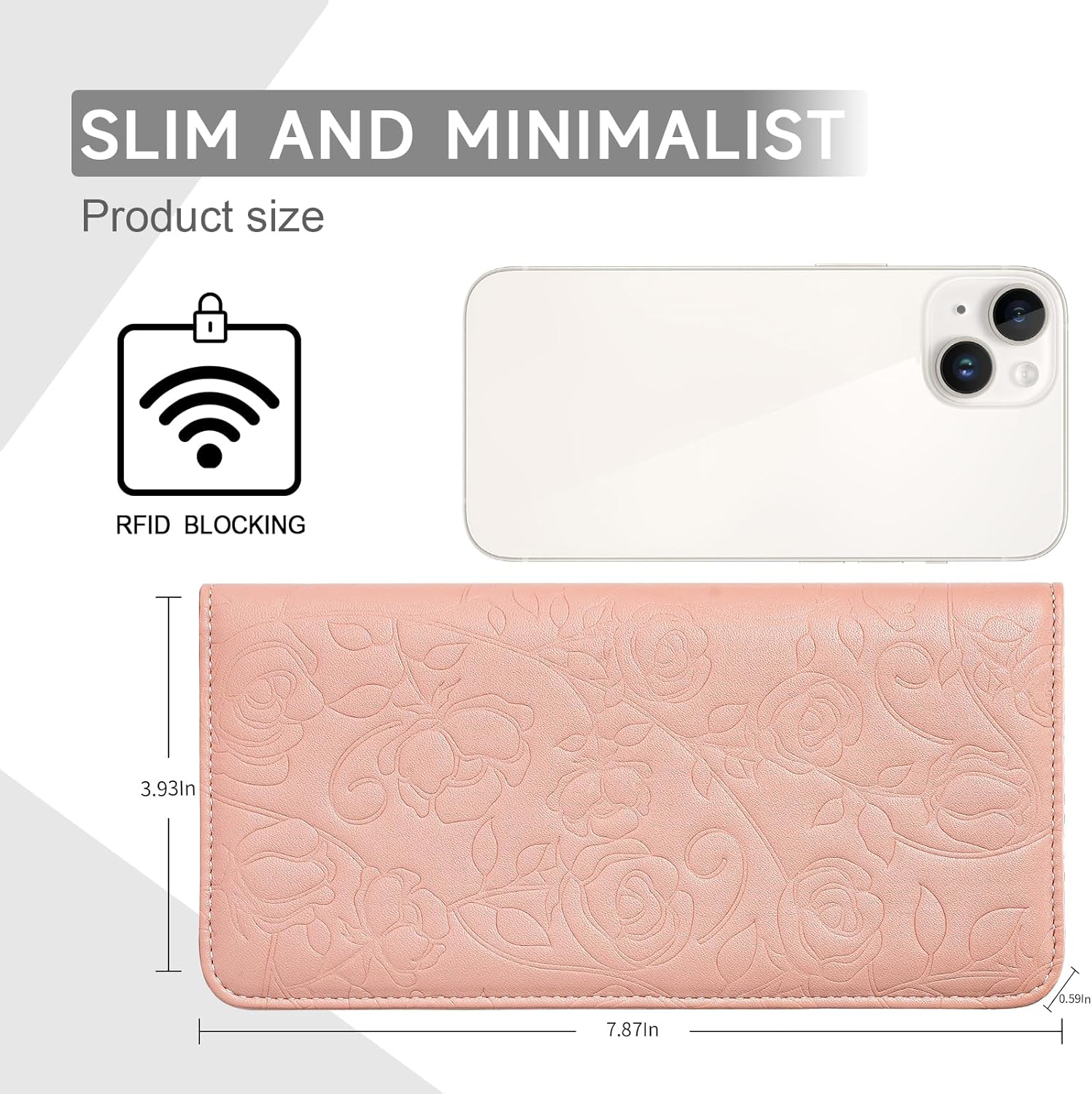 Wallet Women Ultra Slim Thin Womens Wallet RFID Blocking Bifold Clutch Long Ladies Wallet Rose PINK - Image 5