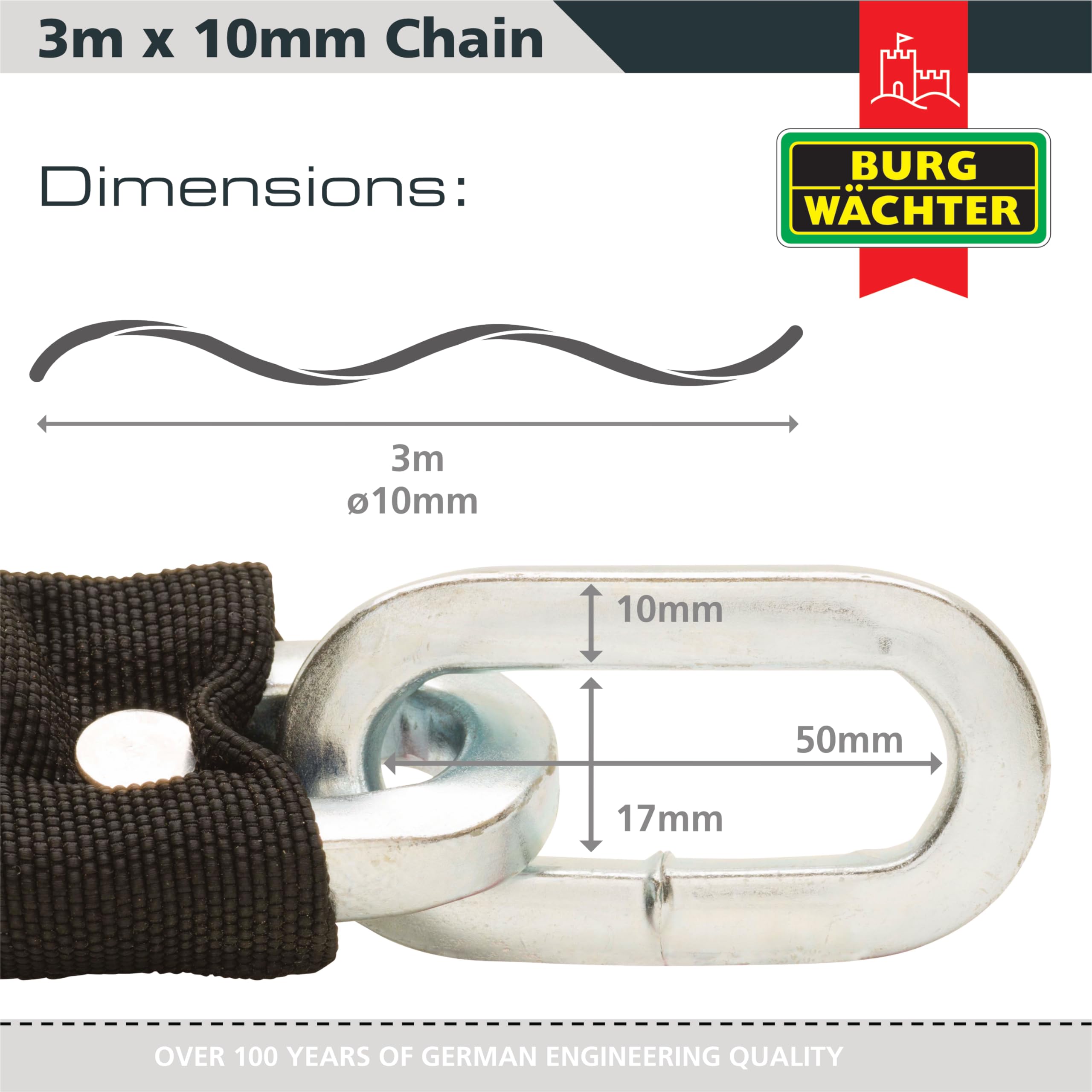 Burg-Wachter GKM 10/300 - Catena di sicurezza in oro, 10 mm, 3 m, colore: Nero