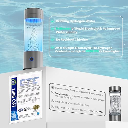 Miniatura 2 de Botella de agua de hidrógeno 3 en 1 mejorada 2025, máquina portátil de agua rica en hidrógeno de 3000 PPB con tecnología SPE PEM, máquina ionizadora
