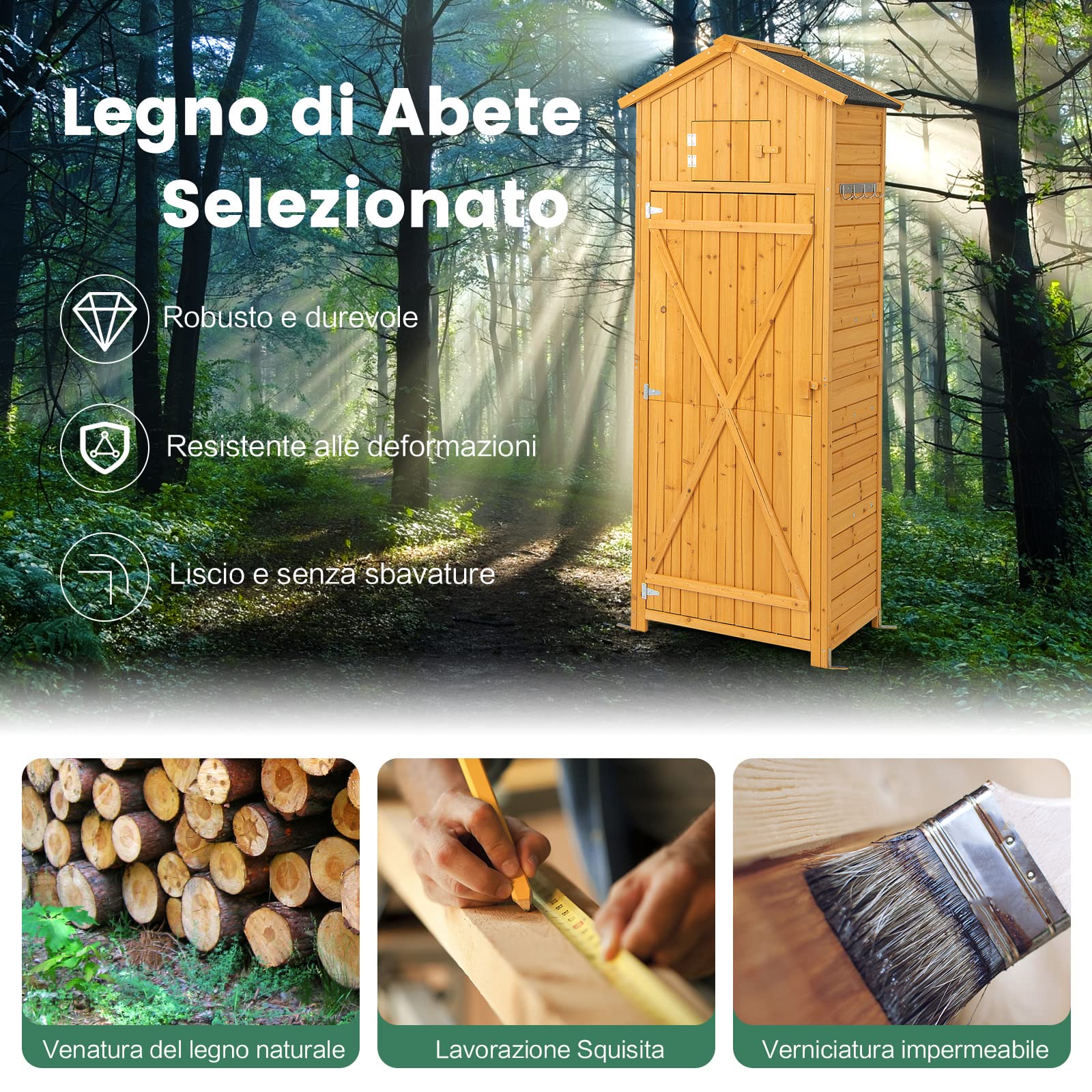 COSTWAY Armadio da Esterno in Legno Capanno da Giardino con Serratura Tavolo Pieghevole Tetto Impermeabile