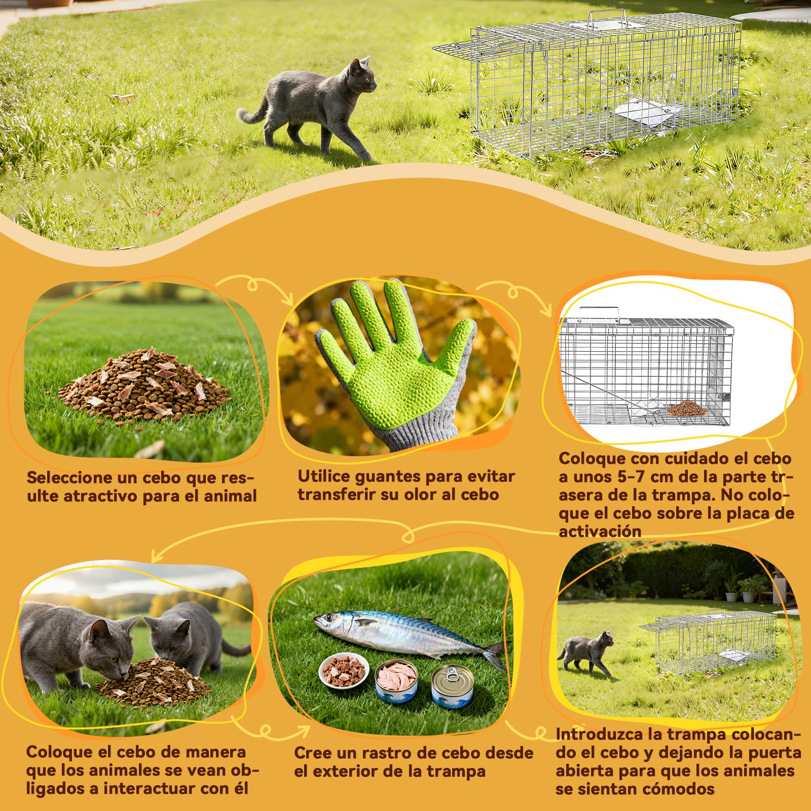 Jaula Plegable para la Captura de Animales Vivos 78×29×30 cm | Jaula de captura humanitaria, adecuada para capturar gatos callejeros, mapaches, ardillas y conejos