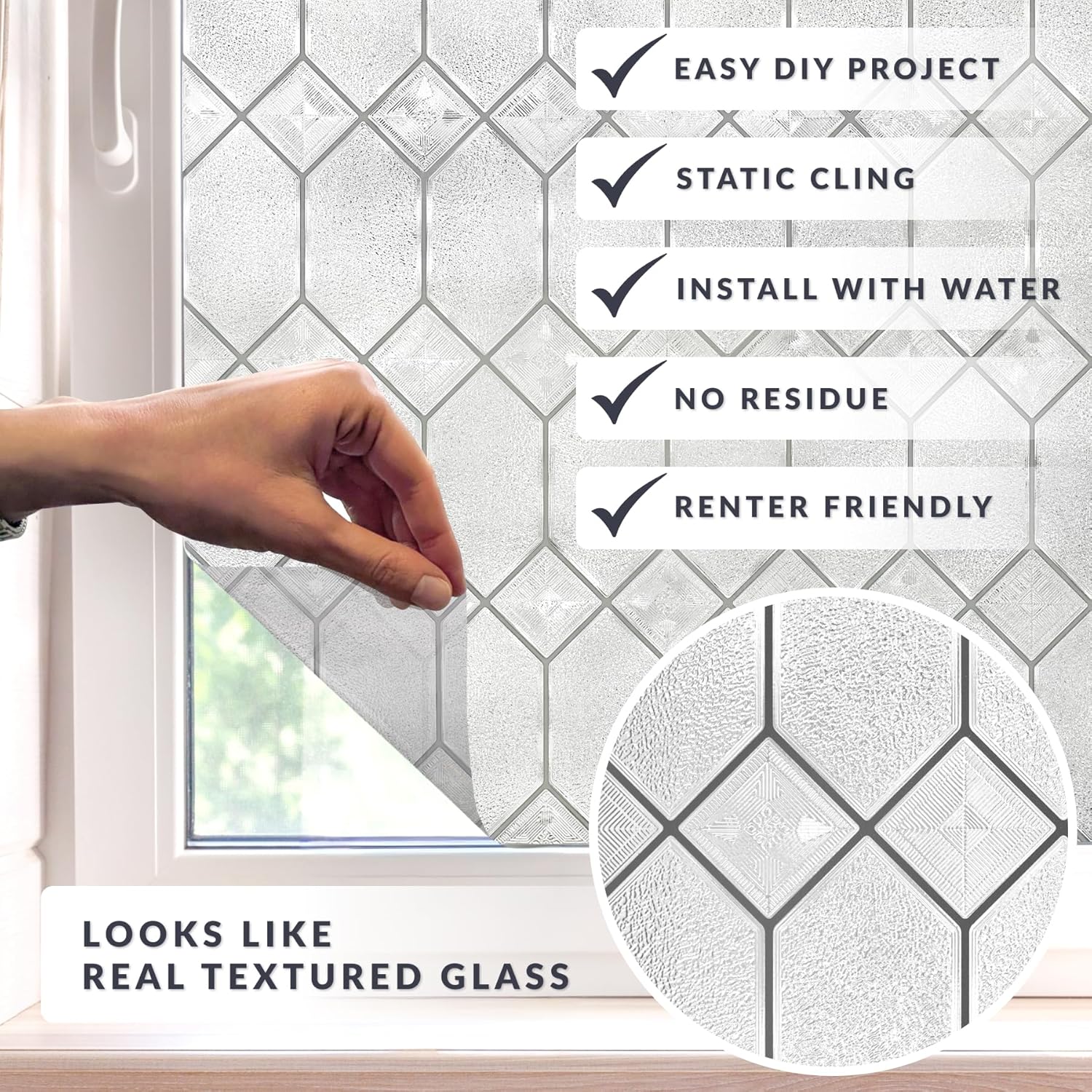 Artscape Old English 36 x 72 Inch Window Film, Made in USA – Provides Privacy, Non-Adhesive, Textured Leaded Glass Pattern, UV Protection, Easy to Apply and Removable