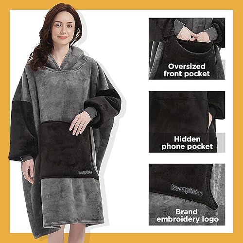 Miniatura 3 de Beauty Shine Manta con capucha de sherpa de gran tamaño para regalar a hombres y mujeres, sudadera con bolsillo gigante cálido