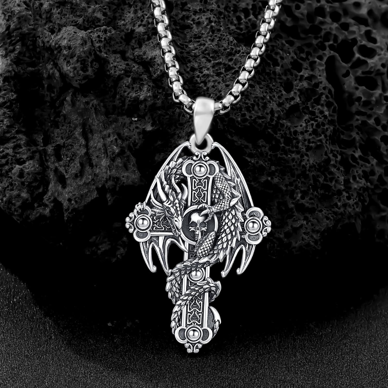 Aniu Collar Cruz Dragón para Hombre Plata de Ley 925 Vikingo Colgante Cruz Gótico Joyería Para Hombres Mujeres
