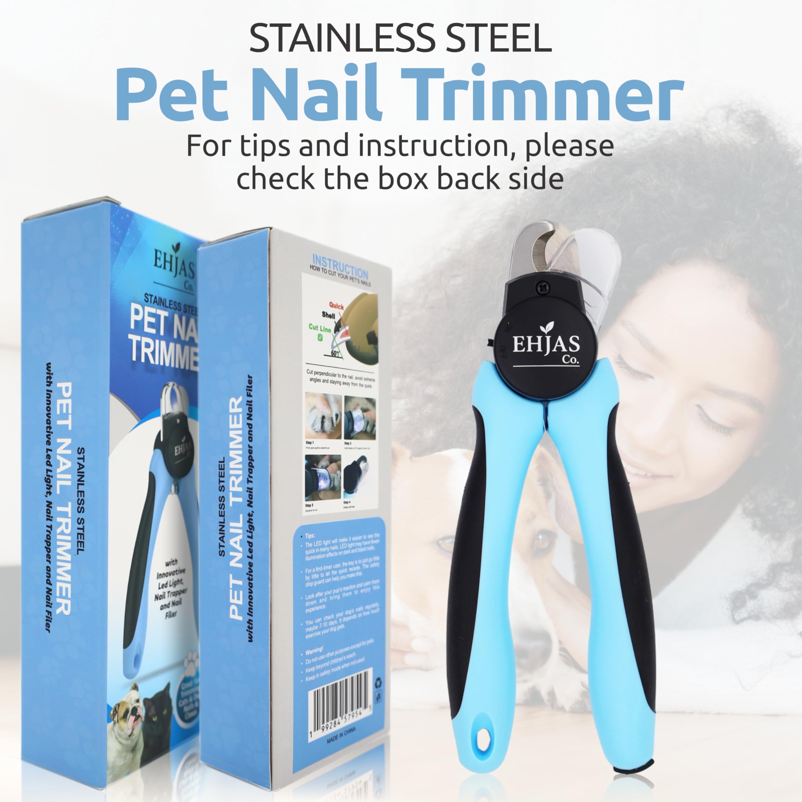 Stainless Steel Pet Nail Trimmer/Clipper with LED Light, Nail Trapper and Filer, Blue, for Dogs and Cats - image 8