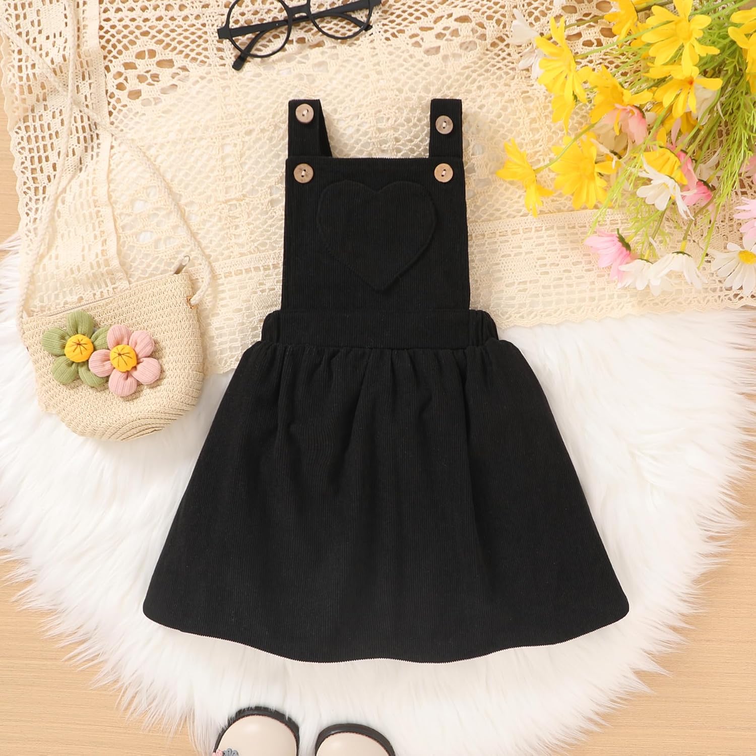 Toddler Baby Girl Fall Overall Dress 3/4 Flare Sleeve Shirt Corduroy Skirt Jumper 2Pcs Autumn Outfit Sets 1-5T - Image 6
