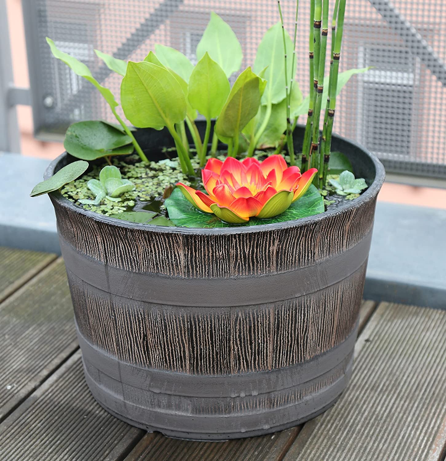 3 Vasi ninfea Giardino Mini Stagno in plastica Effetto Legno | Mezzo barile Rovere | Ø36cm