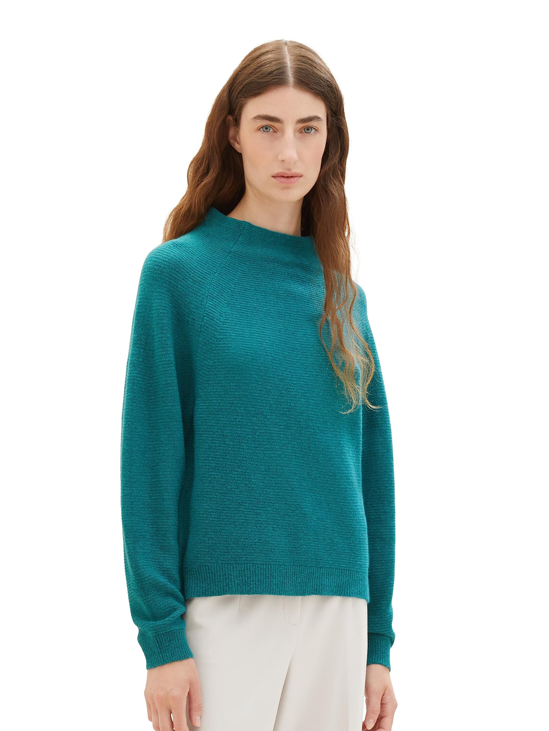 TOM TAILOR Women's Jumper with Stand-Up Collar, 32402-ever Green Melange, L
